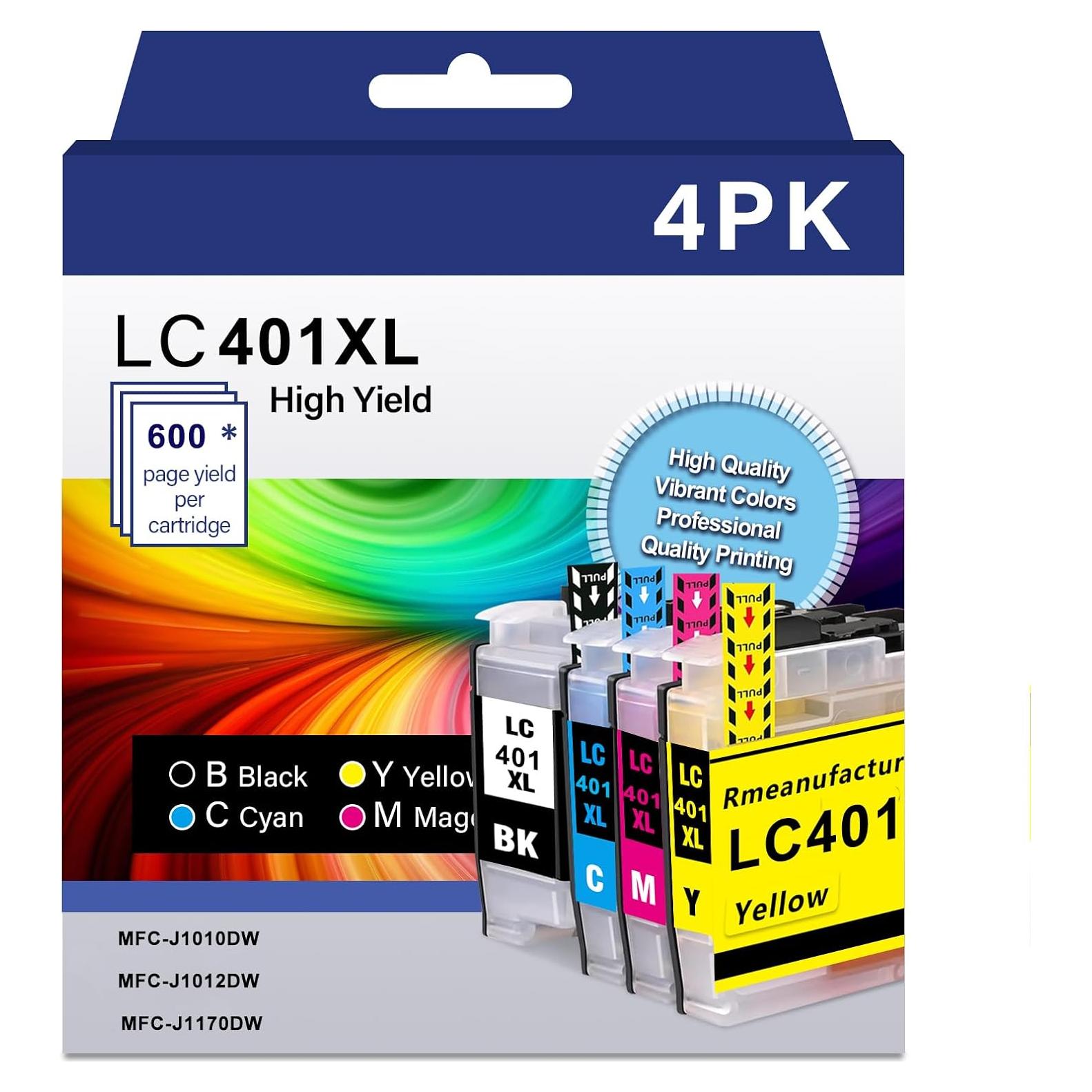 Cartuchos de tinta compatibles Brother LC401XL 4PK Negro Cian Magenta Amarillo