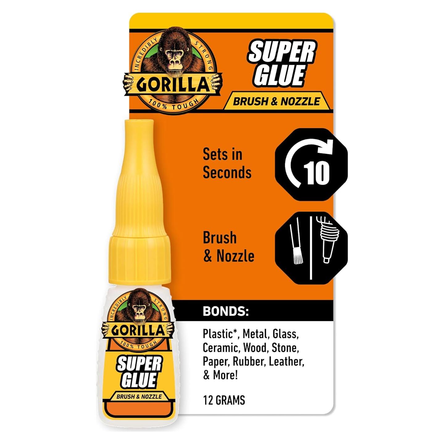 Gorilla Super Glue 12g con brocha y boquilla, secado rápido