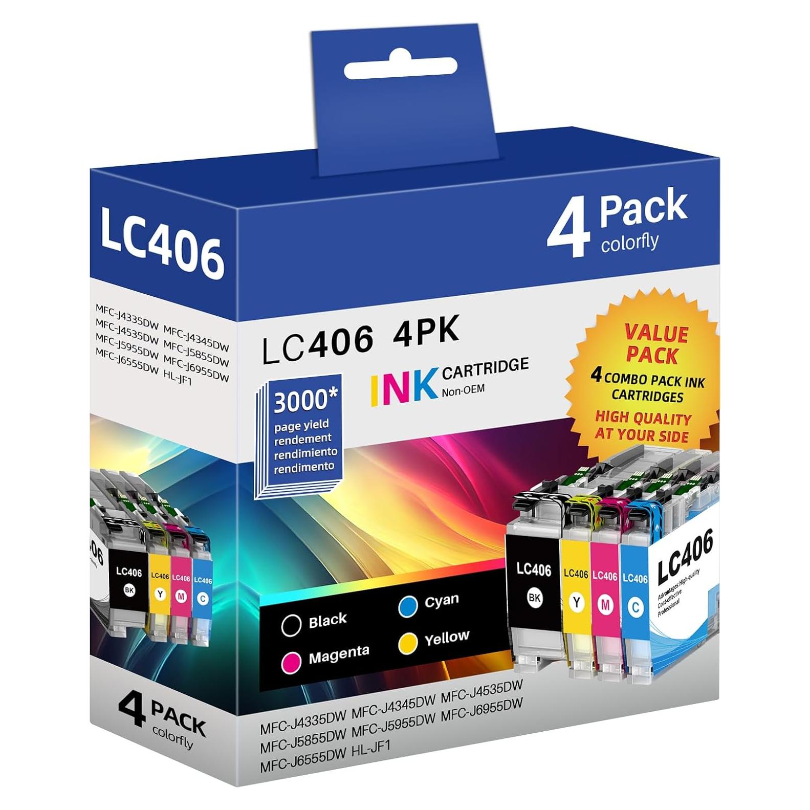 Cartuchos de tinta LC406 compatibles Brother - Paquete de 4