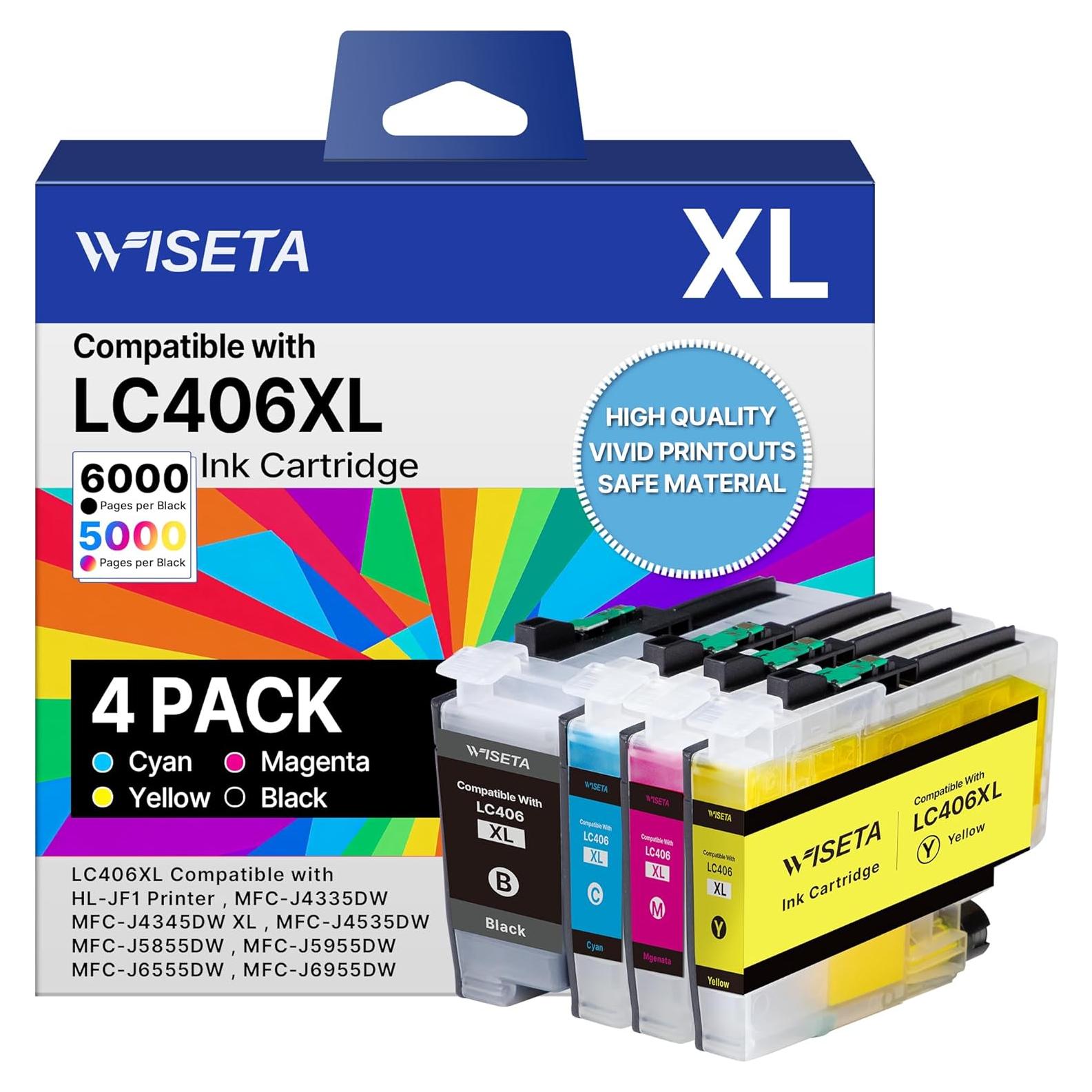 Cartuchos de tinta WISETA LC406XL para impresora Brother - Paquete de 4