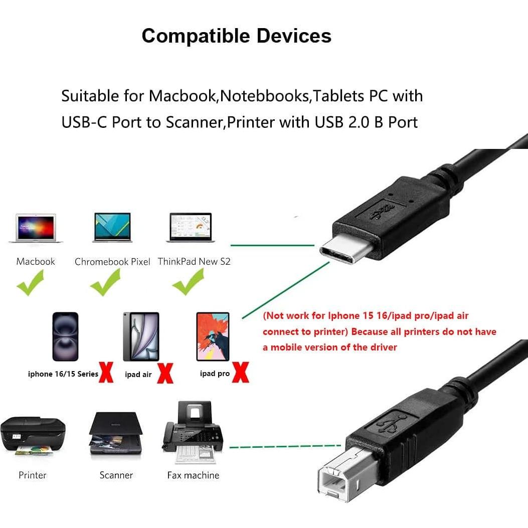 Cable USB C a USB B 2m Storel para impresoras HP Canon Epson
