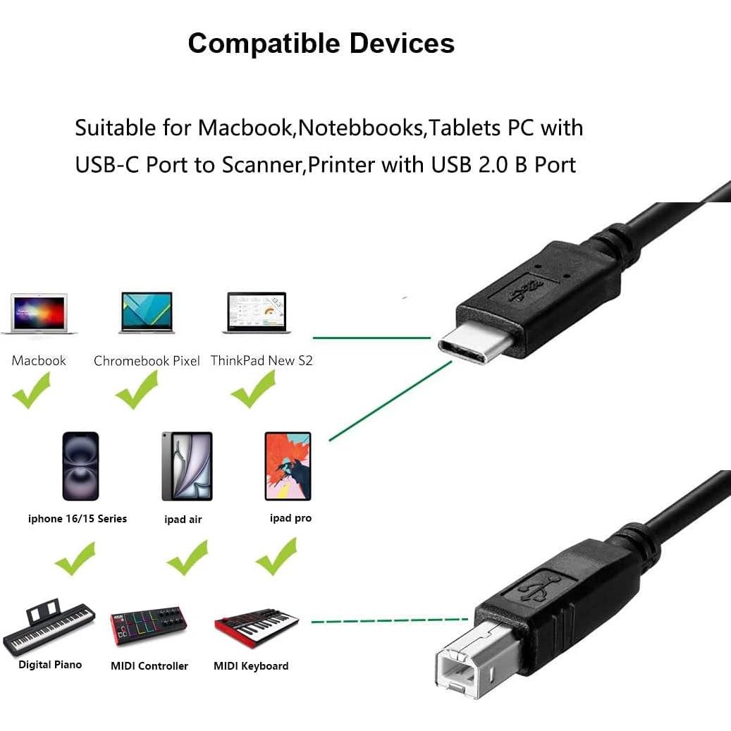 Cable USB C a USB B 2m Storel para impresoras HP Canon Epson
