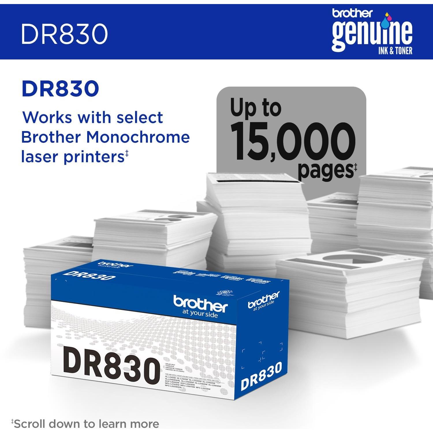 Unidad de Tambor Brother DR830 - 15000 Páginas - Alto Rendimiento