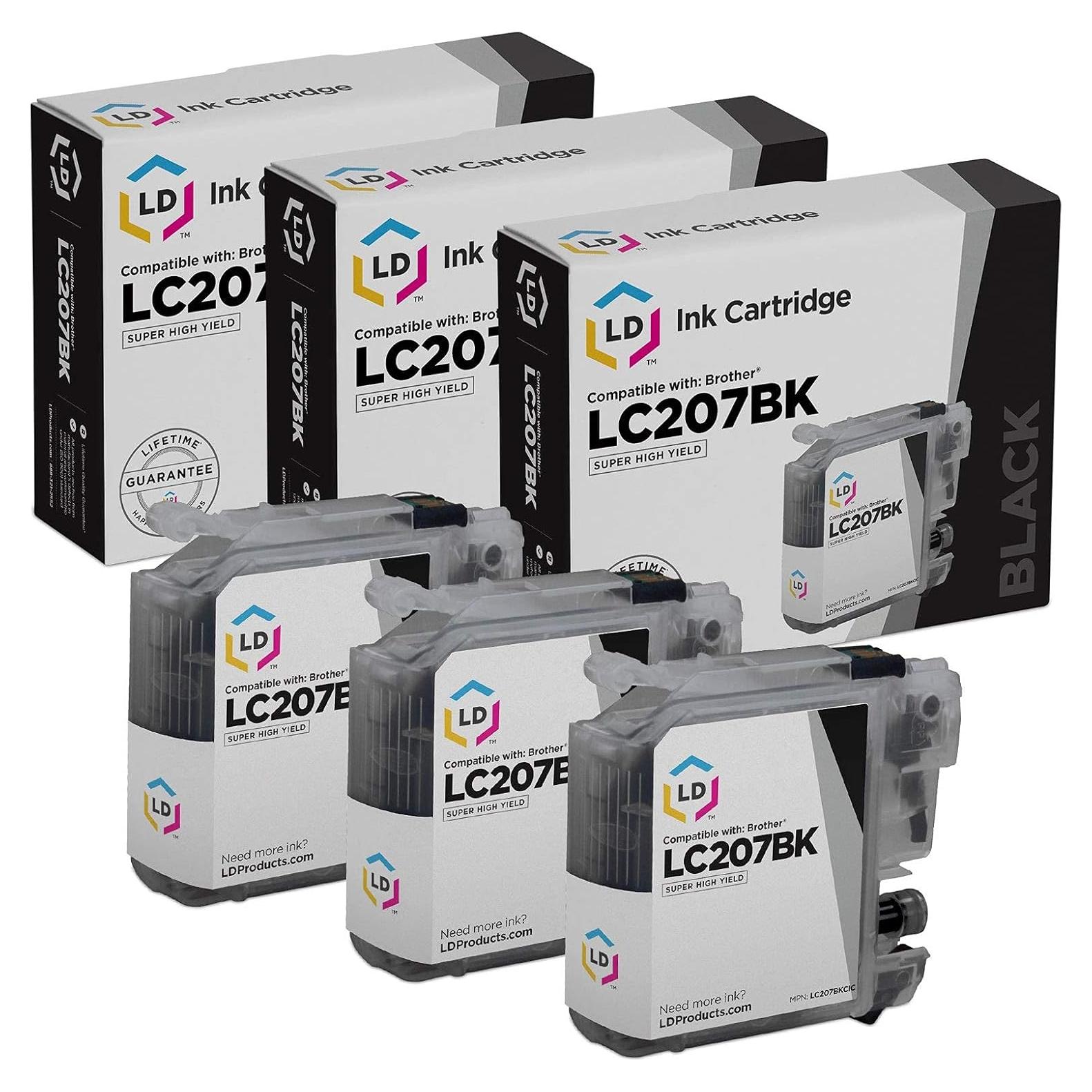 Cartucho de tinta negro compatible LD Brother LC207 - Paquete de 3