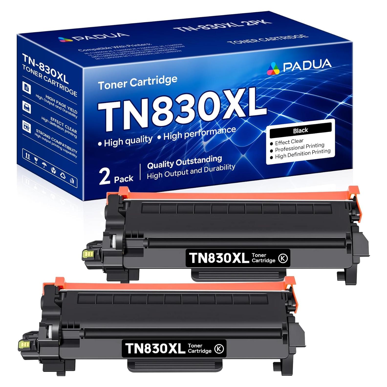 Toner Compatible TN-830XL Negro Padua 2 Paquete Alto Rendimiento