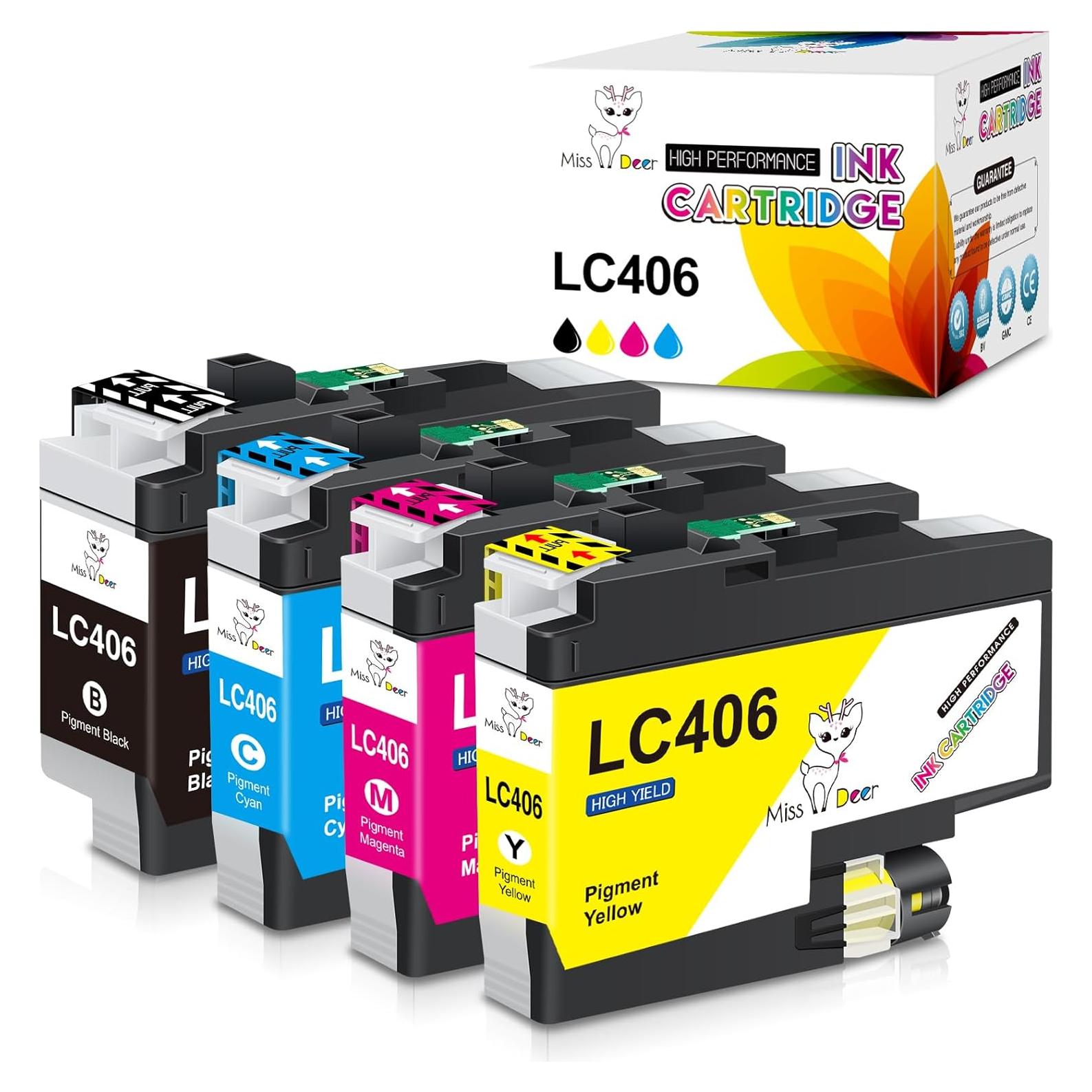 Cartuchos de tinta LC406 Miss Deer 4PK para Brother - Negro, Cian, Magenta, Amarillo