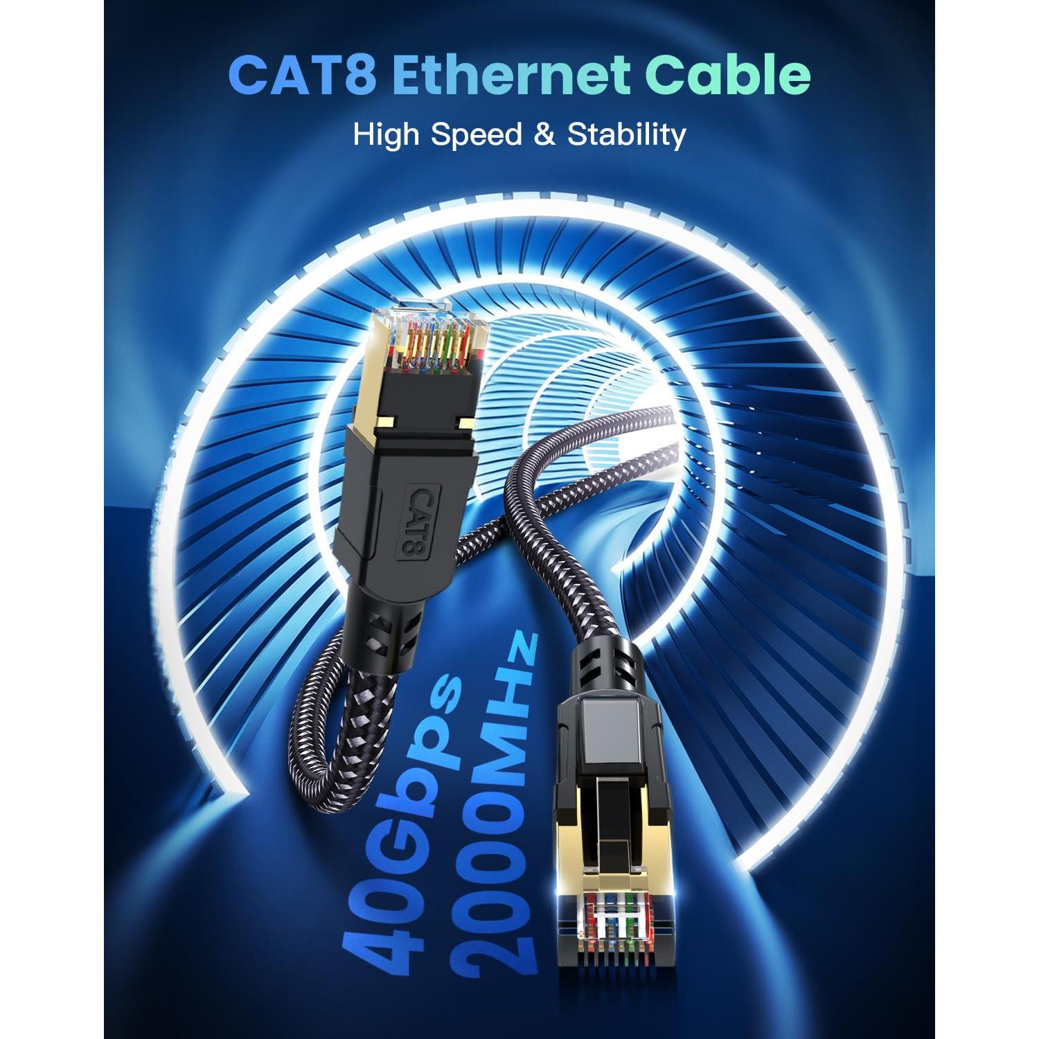 Cable Ethernet Cat 8 BUSOHE 0.3 M Alta Velocidad 40Gbps