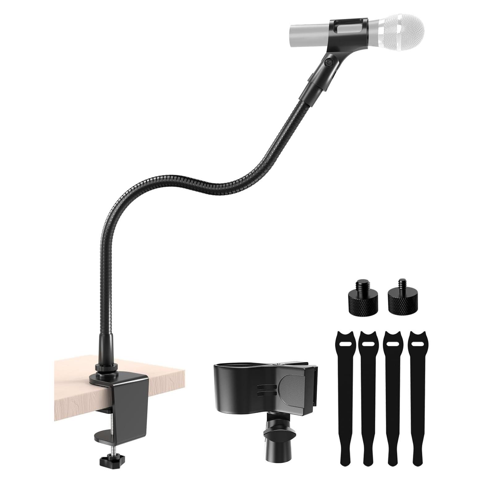 Soporte de Micrófono Cuello de Ganso 48 cm con Abrazadera - Negro