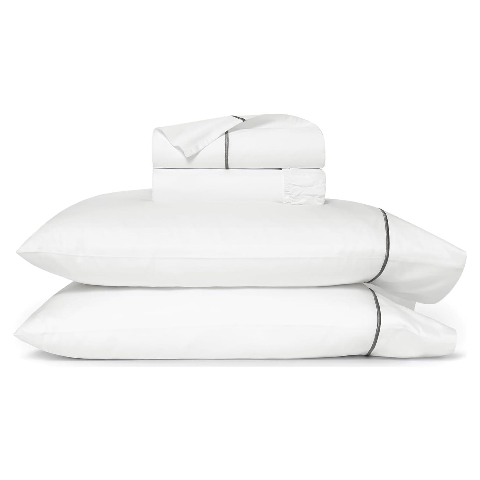 Juego de Sábanas Bordadas BOLL & BRANCH Individual 100% Algodón Orgánico Blanco/Gris