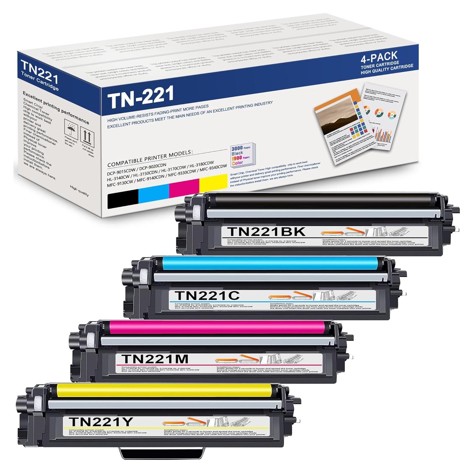 Cartuchos de Tóner TN-221 Brother - Paquete de 4 (Negro, Cian, Magenta, Amarillo)