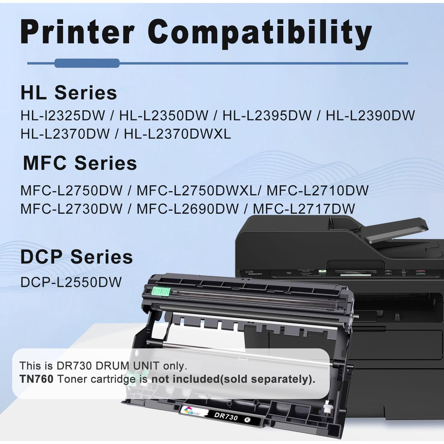 Unidad de tambor DR730 compatible Ubinki 2-pack para Brother