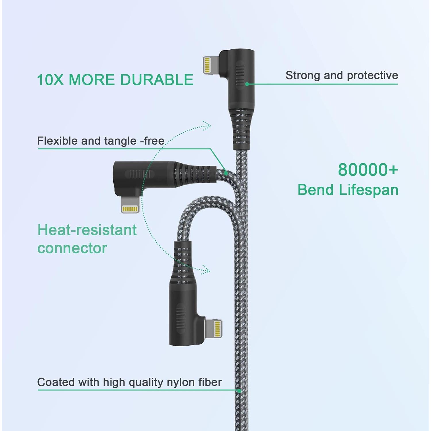 Cable de Carga Lightning Bawanfa 6.1m Ángulo Recto MFi iPhone