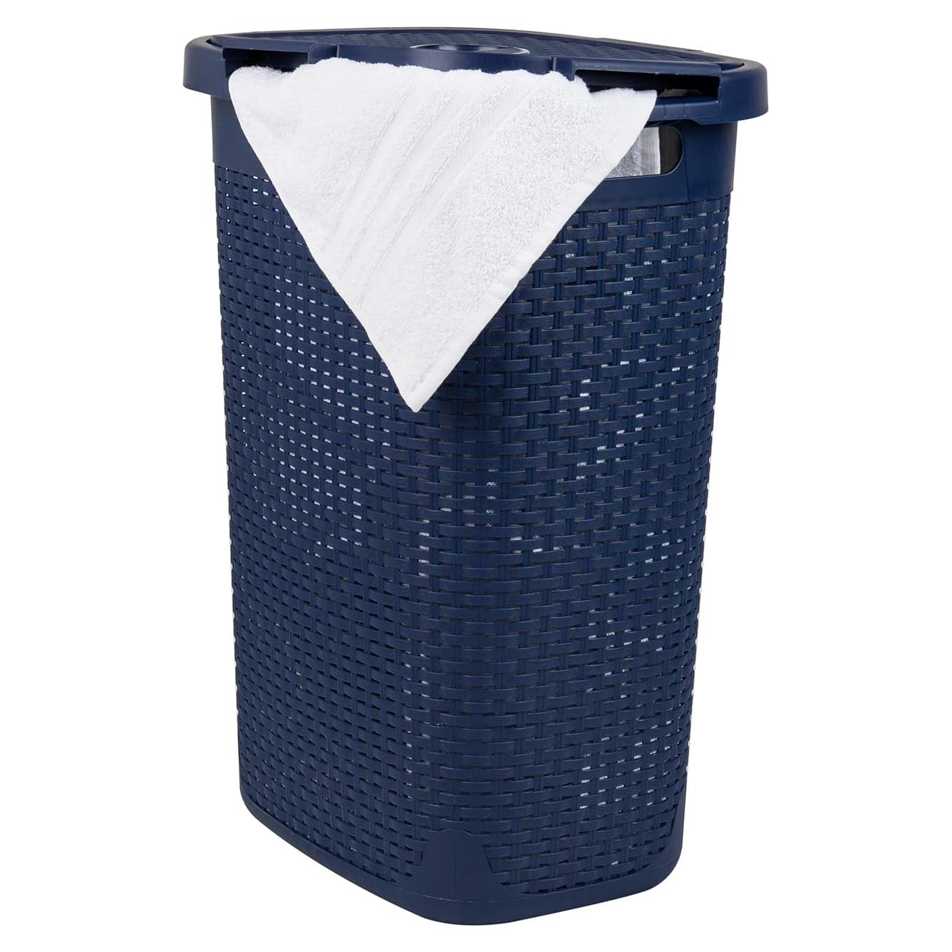 Cesto de Ropa Slim Mind Reader 60L con Tapa Mimbre Marino