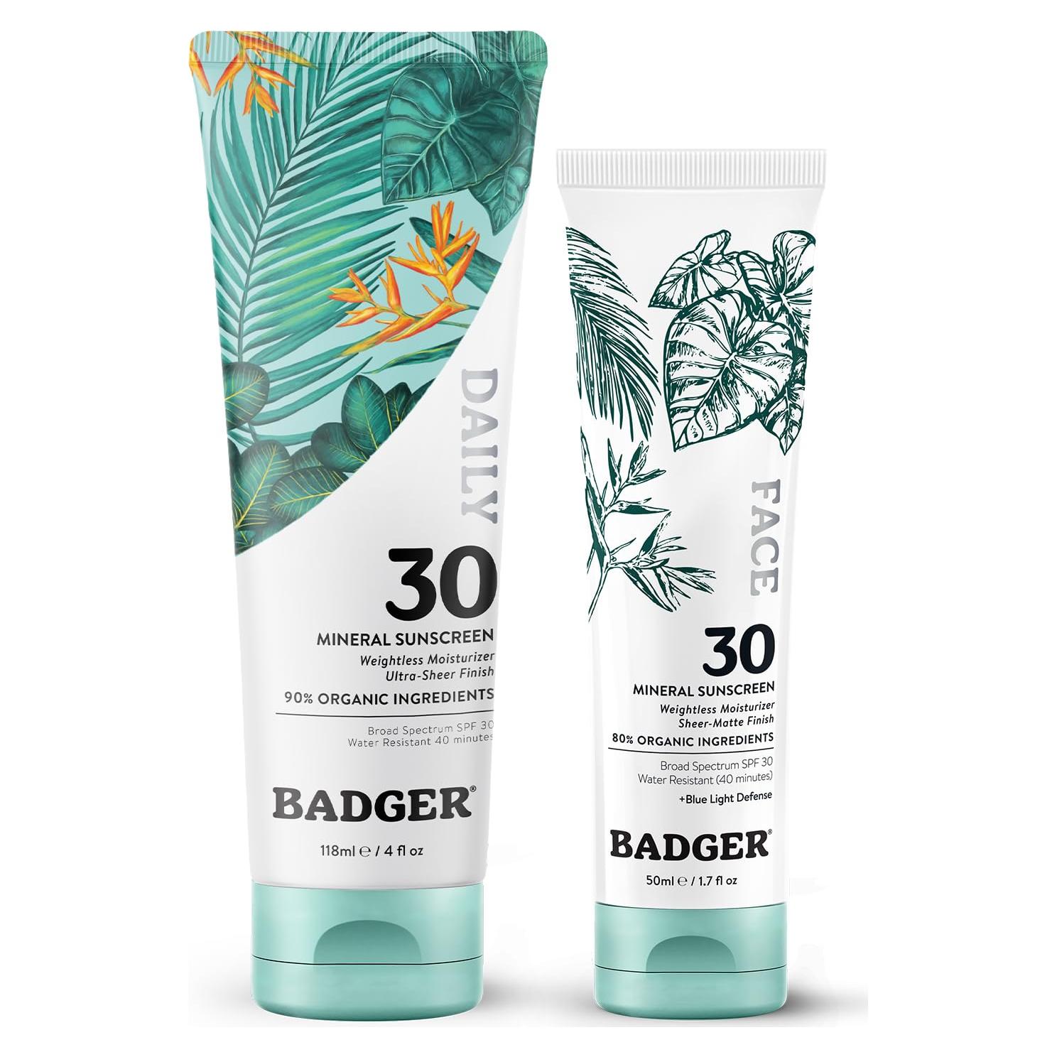 Protector Solar Mineral Facial Badger SPF 30 - Paquete de 2