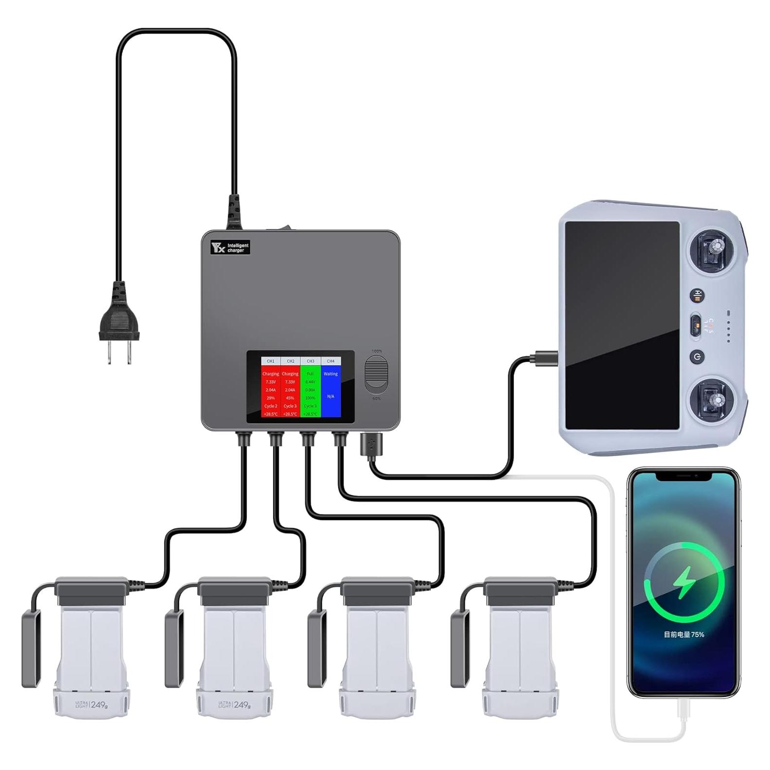 Cargador LCD 6 en 1 Hanatora para Baterías DJI Mini 5/4/3 Pro