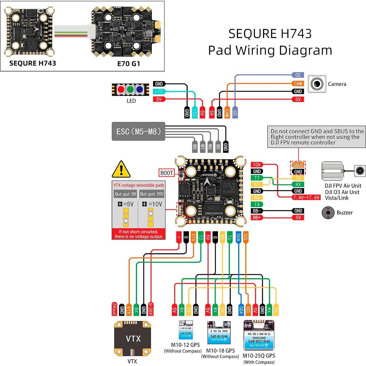 Controlador de Vuelo SEQURE H743 70A 4 en 1 ESC Drones FPV