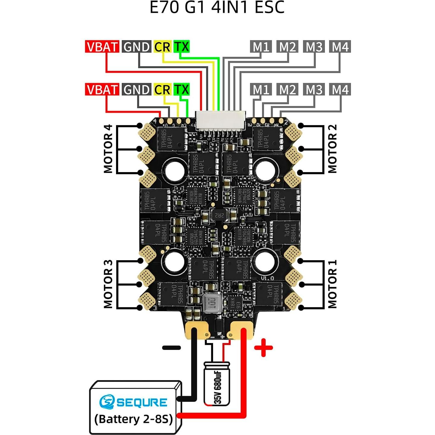 Controlador de Vuelo SEQURE H743 70A 4 en 1 ESC Drones FPV