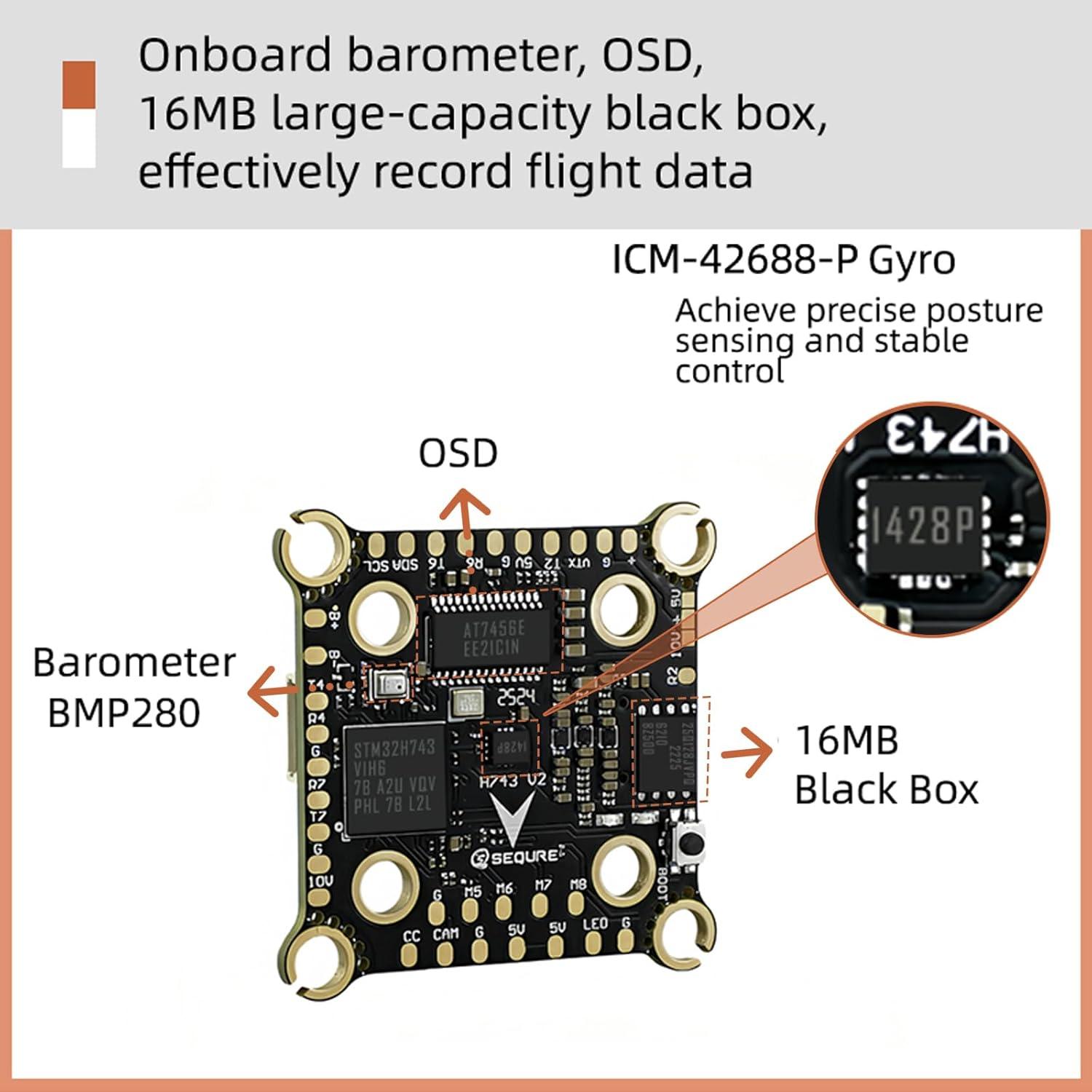 Controlador de Vuelo SEQURE H743 V2 con ESC 70A para Drones