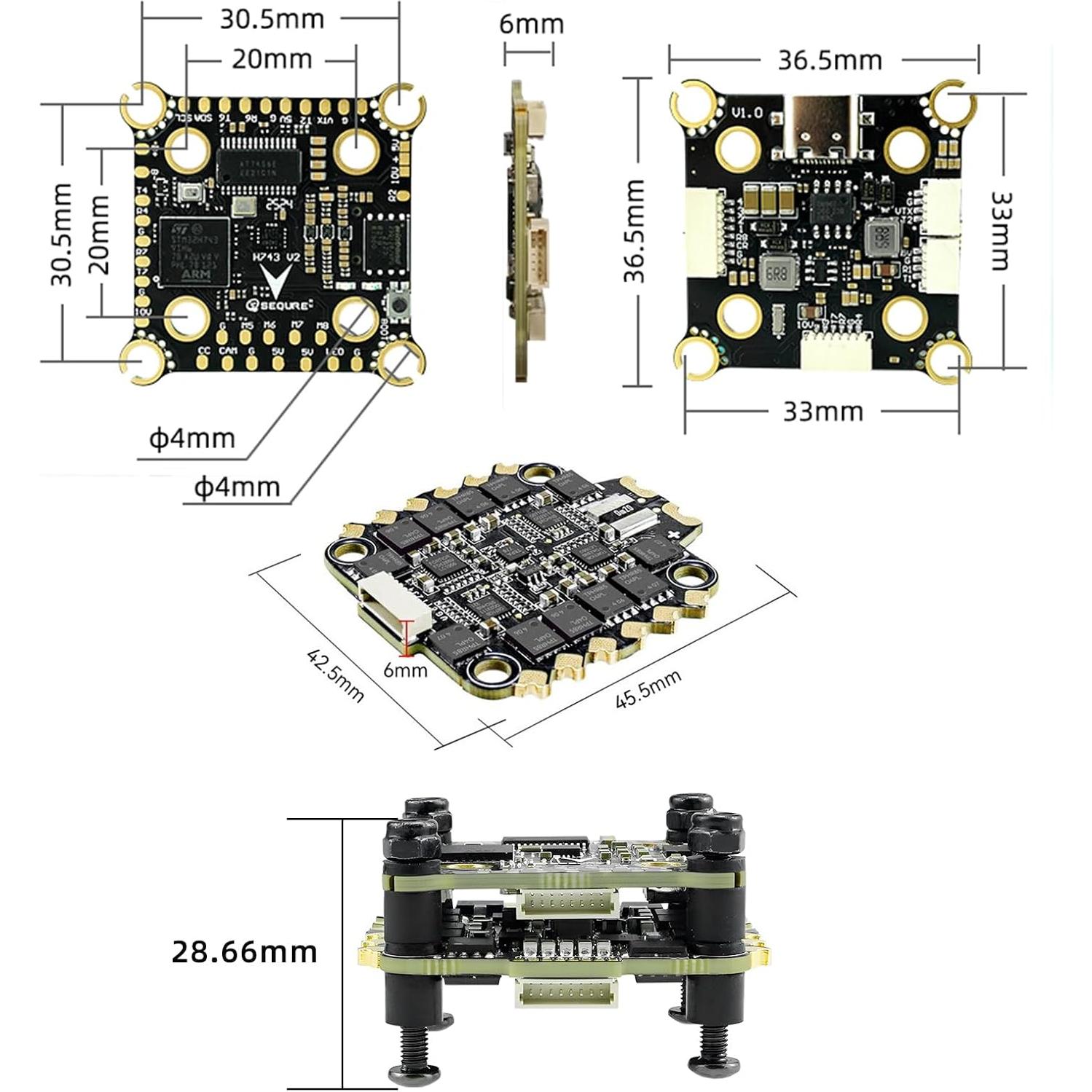 Controlador de Vuelo SEQURE H743 V2 con ESC 70A para Drones