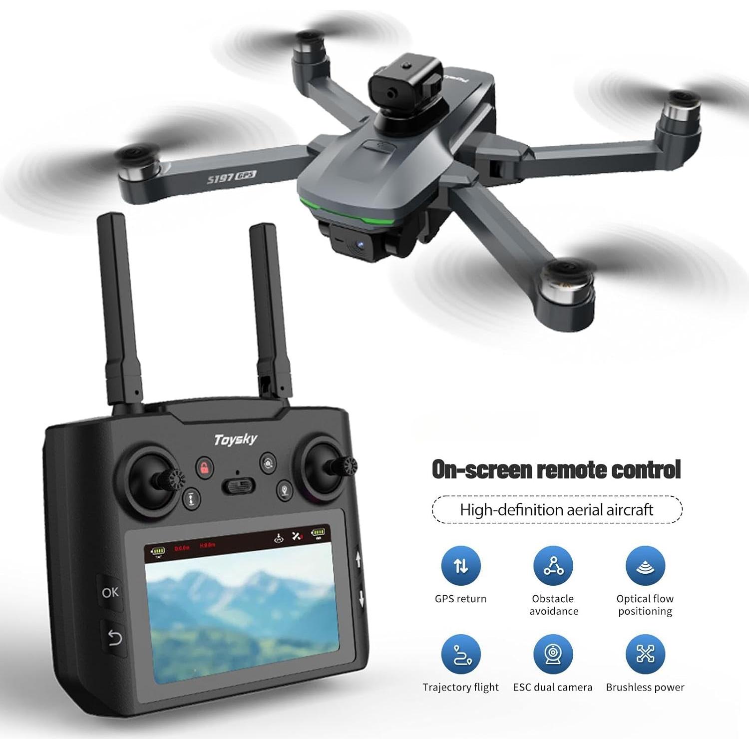 Dron GPS EcuFlyAi S197 con Pantalla 4.5" y 2 Baterías