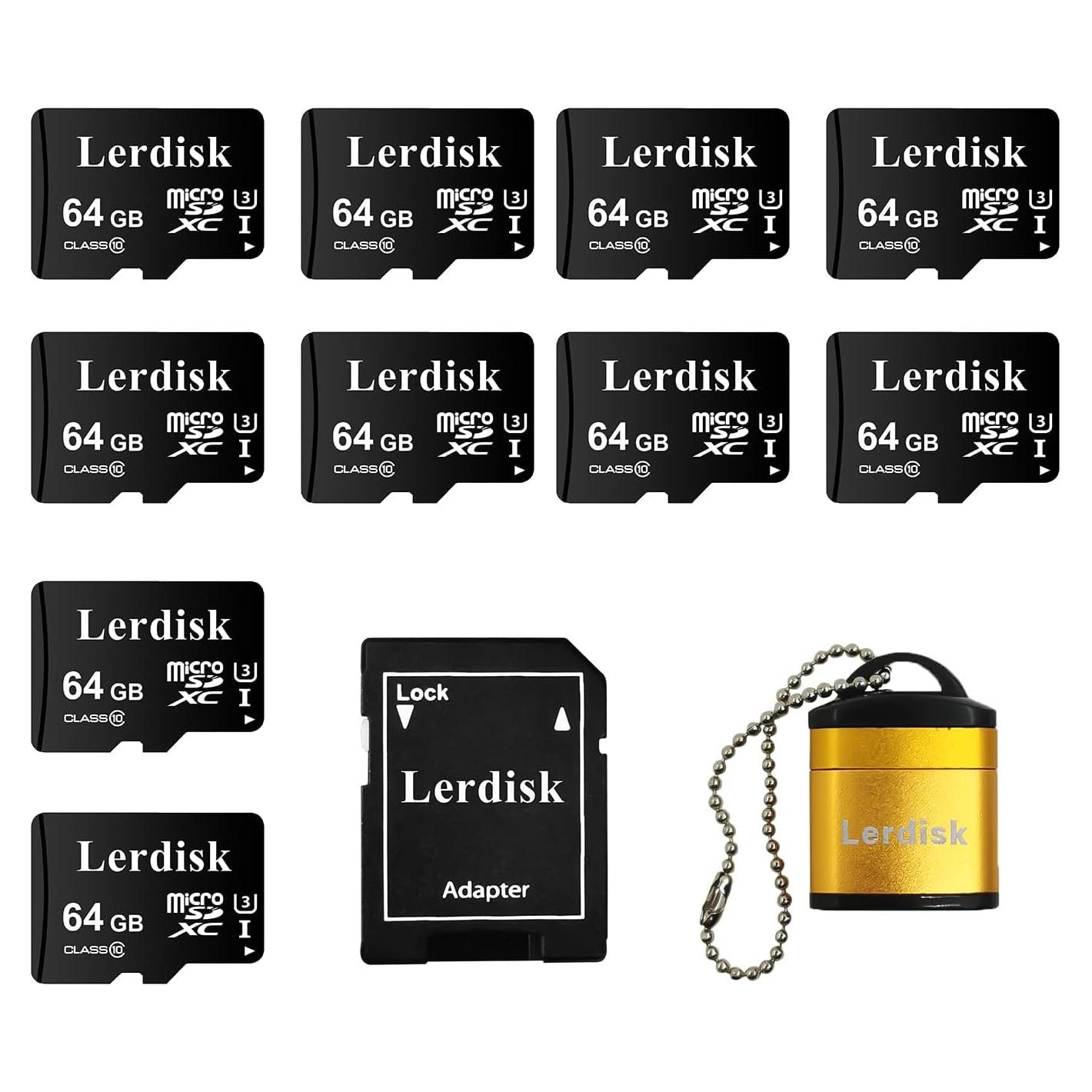 Tarjeta Micro SD 64GB Lerdisk U3 A1 V30 10-Pack con Adaptador
