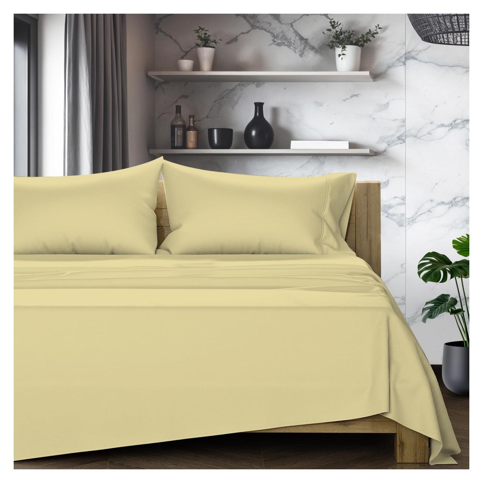 Juego de Sábanas Doble Algodón Egipcio 1200 Hilos Texas Linen Beige