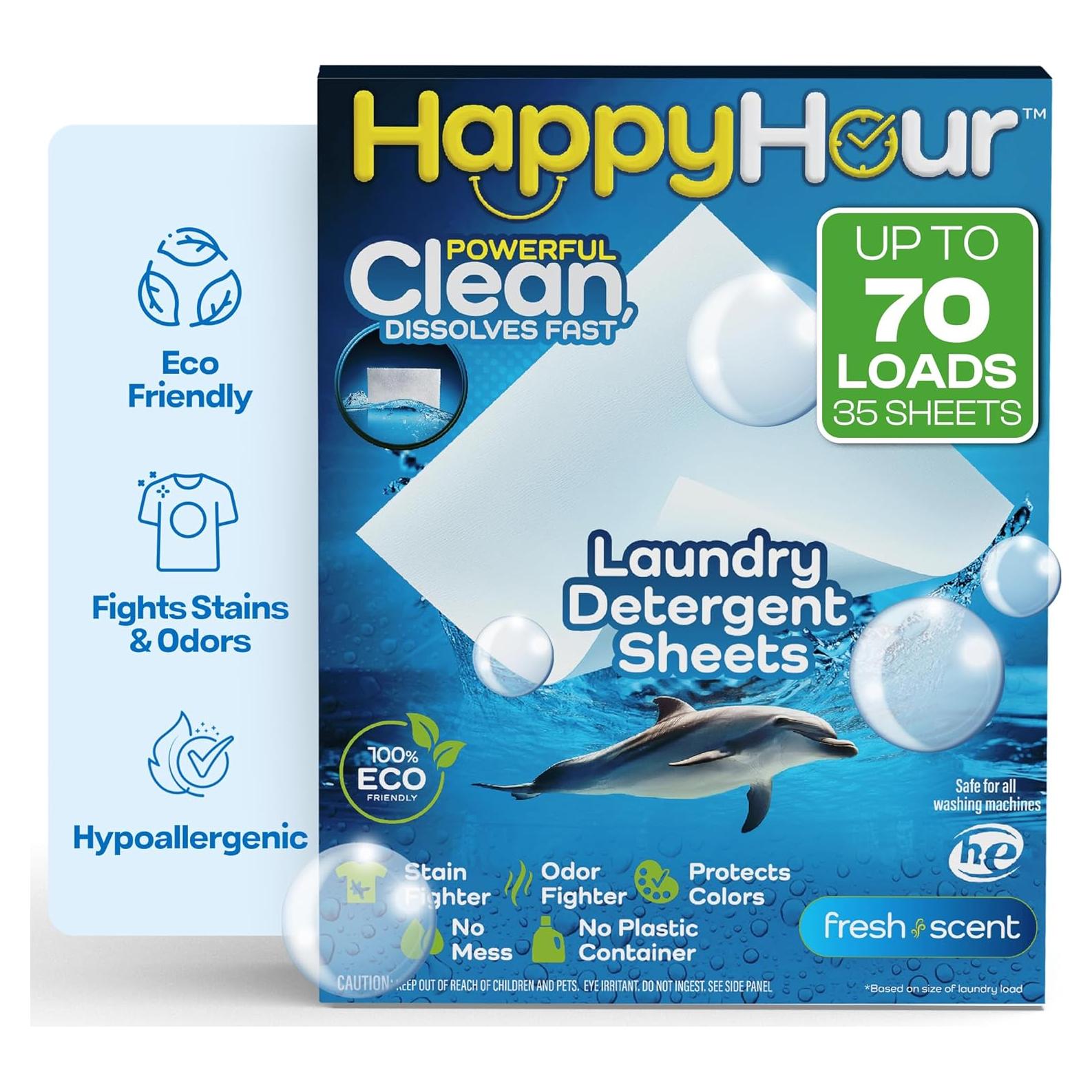 Hoja de Detergente para Ropa Happy Hour - 70 Lavados, Ecológico, Hipoalergénico
