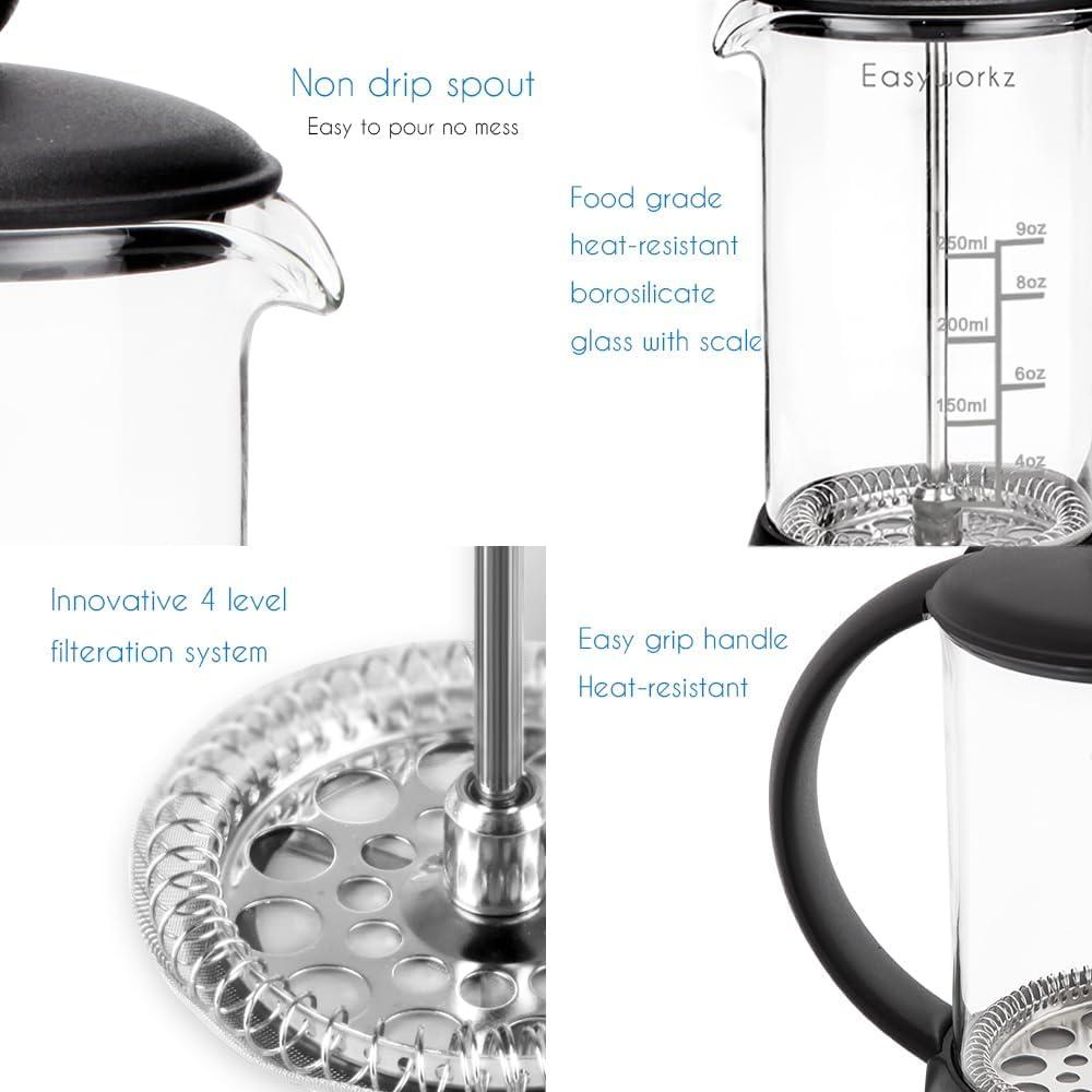 Cafetera Prensa Francesa Easyworkz 350ml Vidrio Borosilicato