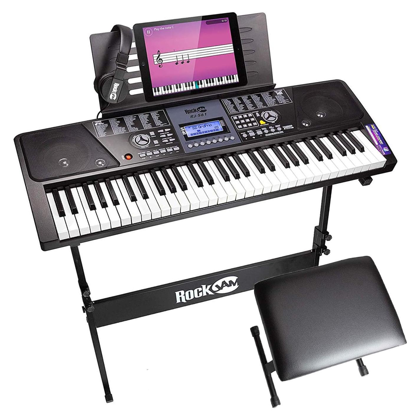 Kit de Piano Teclado RockJam 61 Teclas con Soporte y Auriculares
