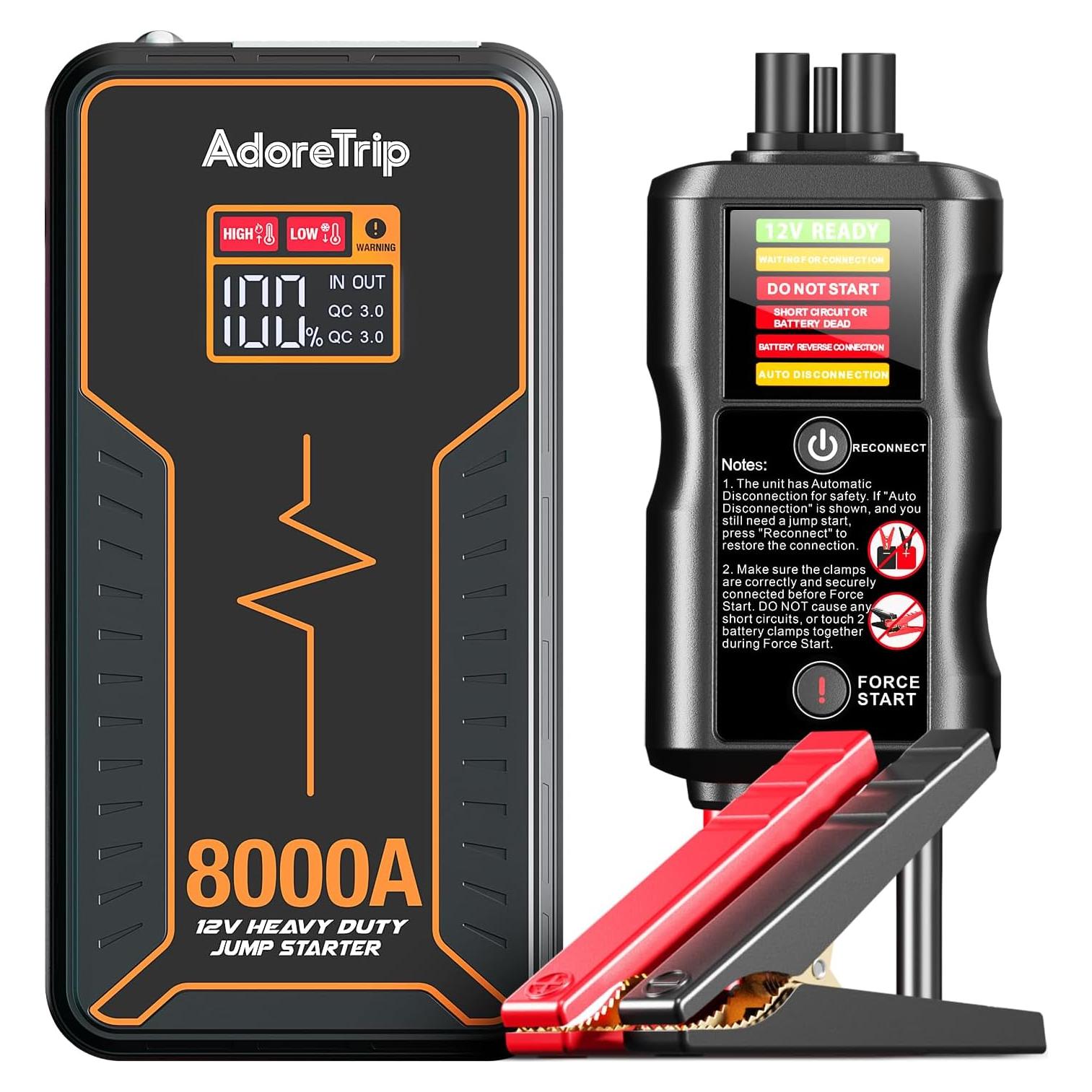 Arrancador de Batería Portátil ADORETRIP 8000A 12V con Pantalla LED