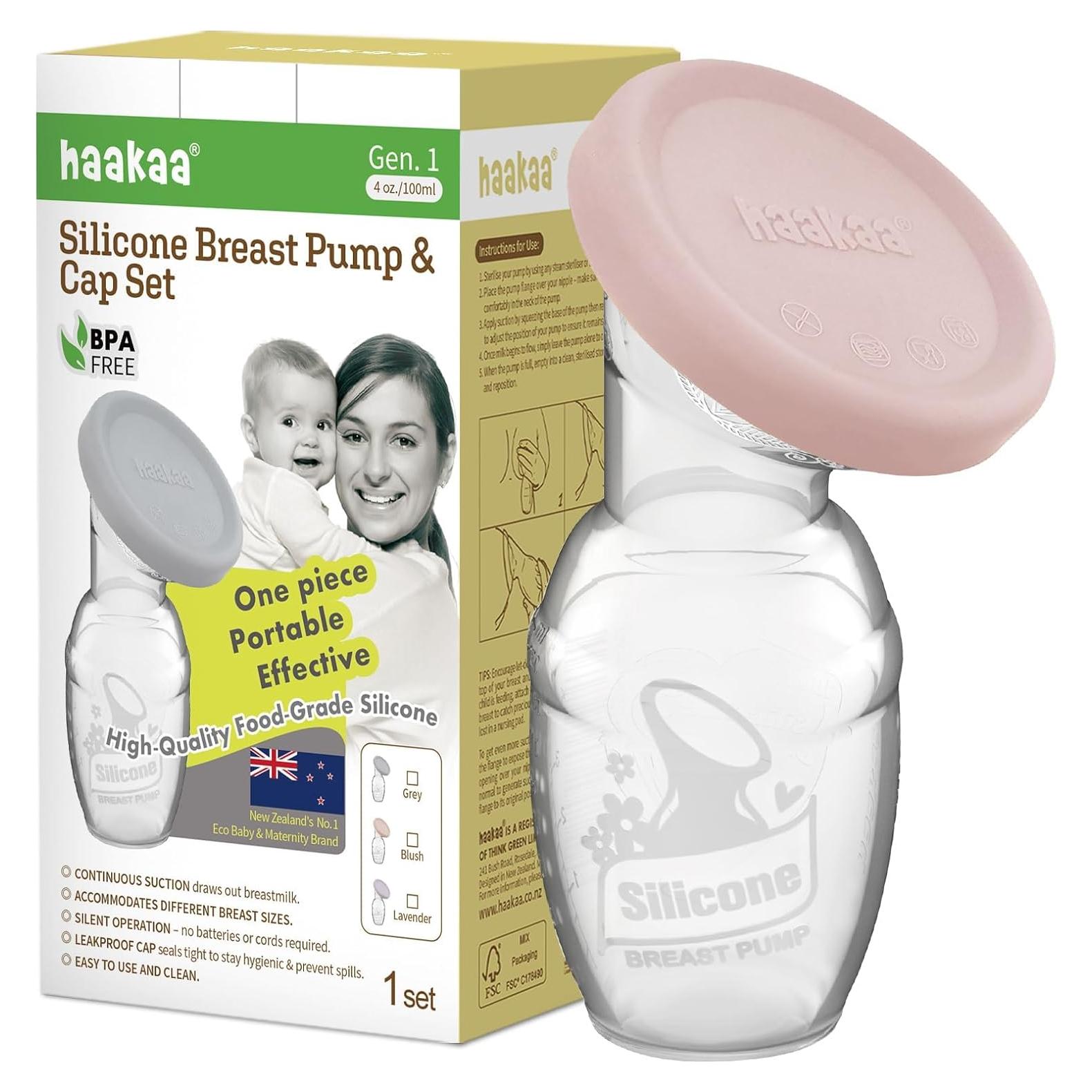 Bomba Manual de Pecho Haakaa 100ml Rosa con Tapa de Silicona