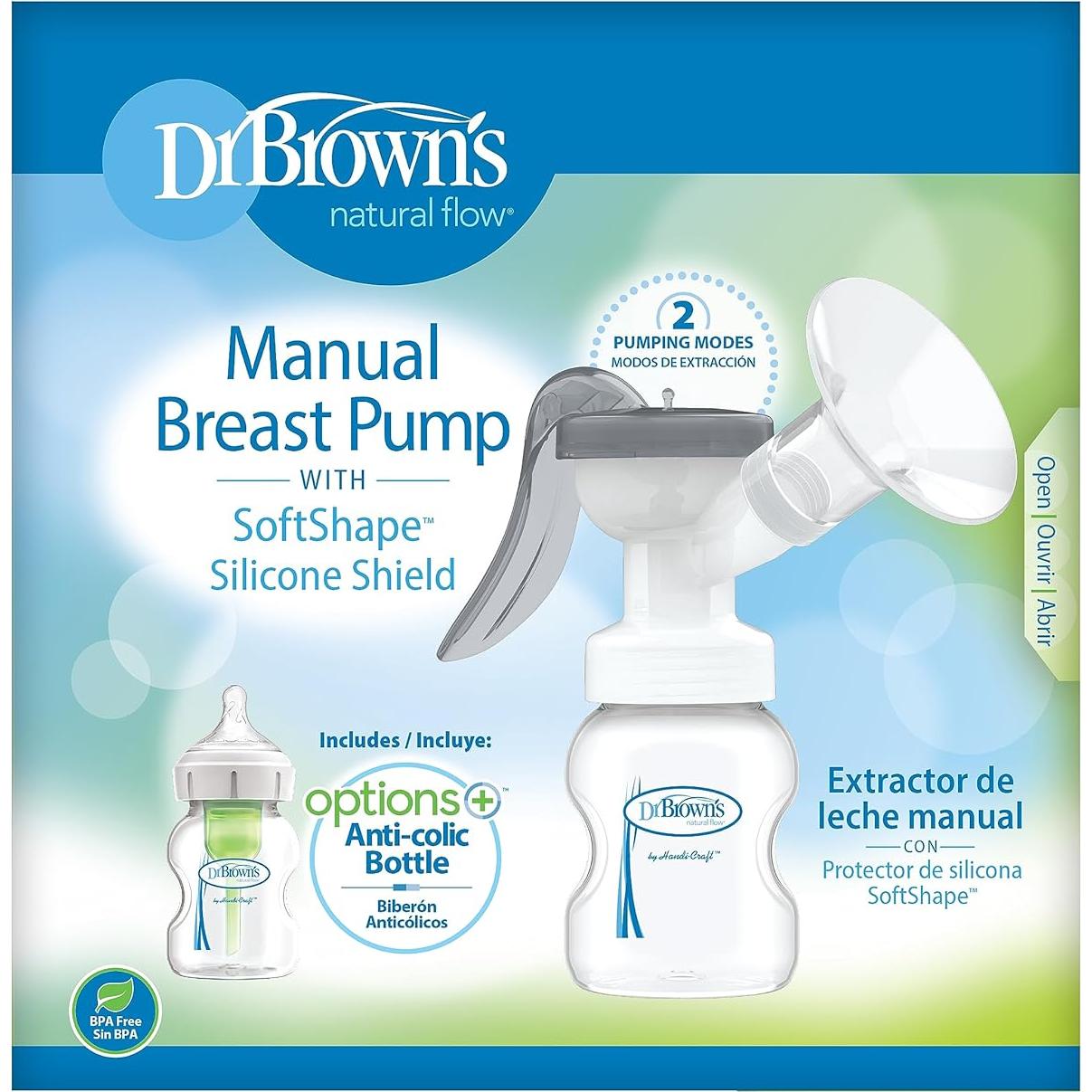 Extractor de Leche Manual Dr. Brown con Escudo SoftShape 25 mm y Biberón 150 mL
