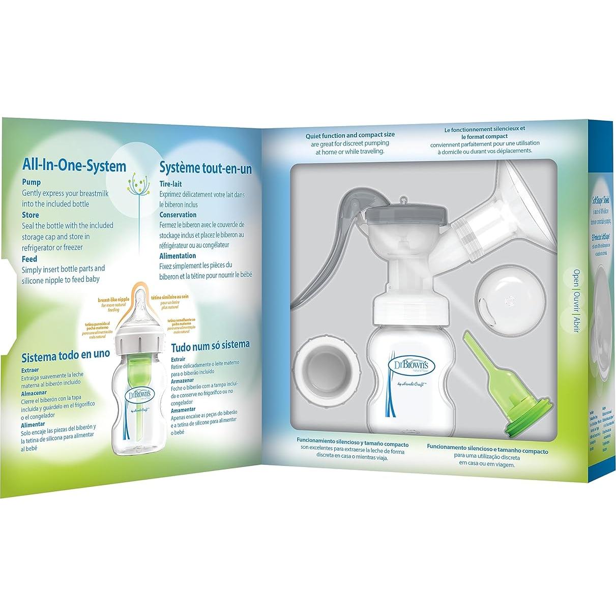 Extractor de Leche Manual Dr. Brown con Escudo SoftShape 25 mm y Biberón 150 mL