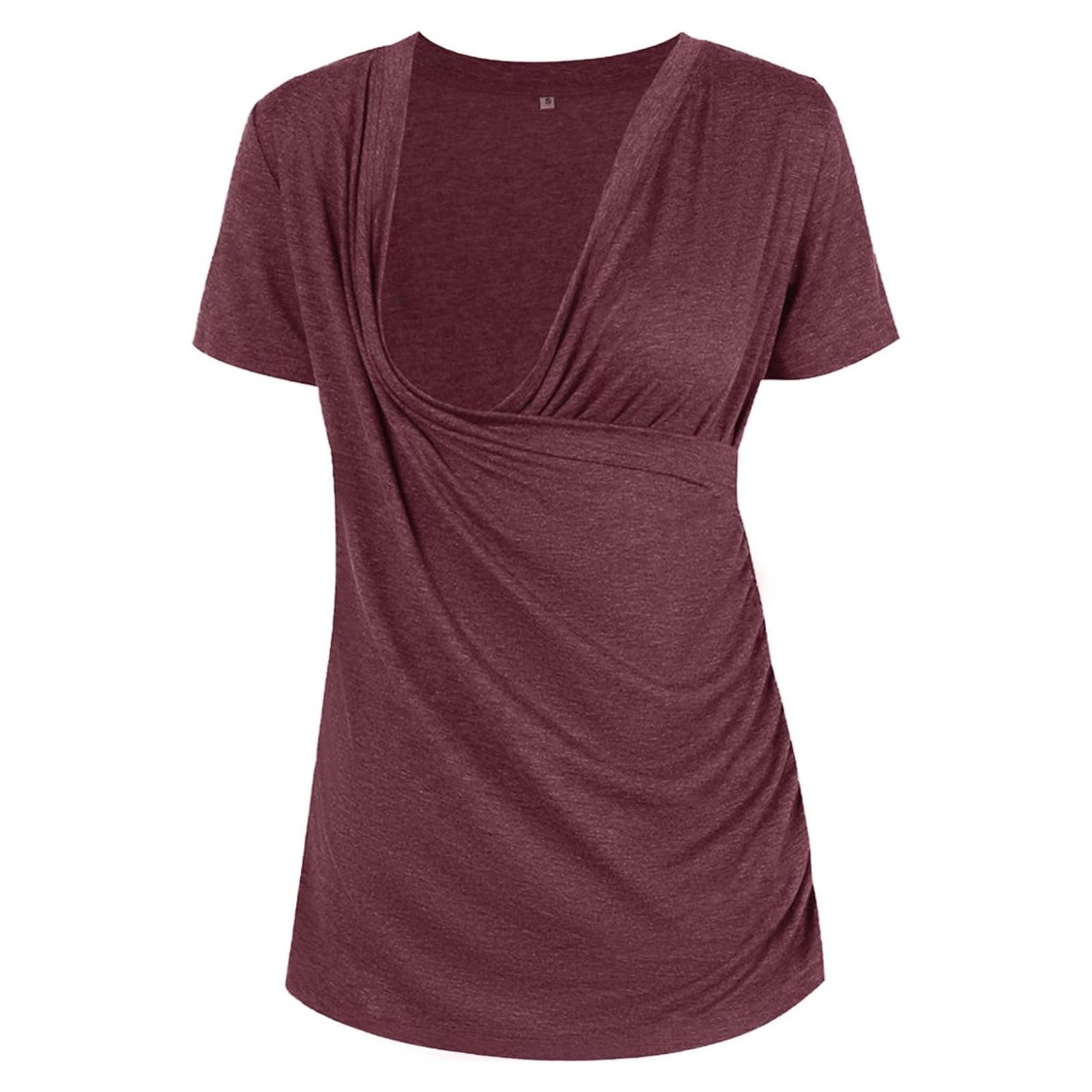 Camisetas de Lactancia Liu & Qu para Mujeres Manga Corta V Cuello