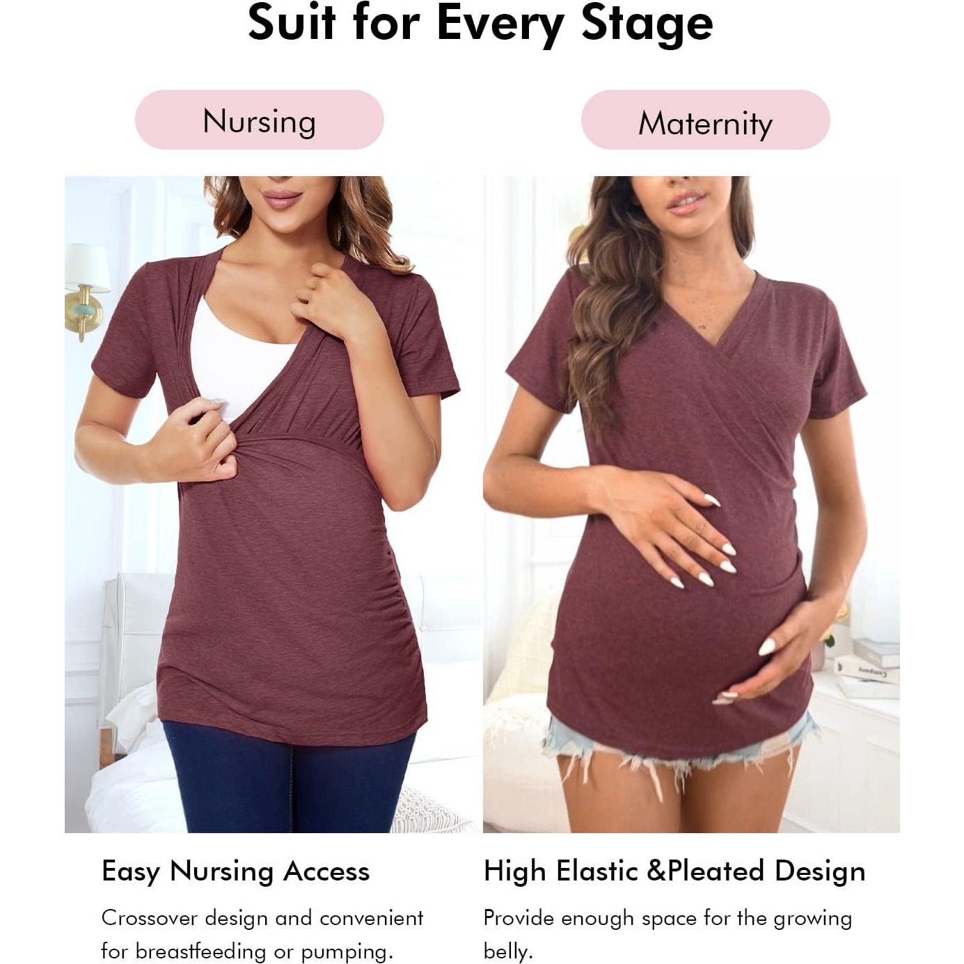 Camisetas de Lactancia Liu & Qu para Mujeres Manga Corta V Cuello