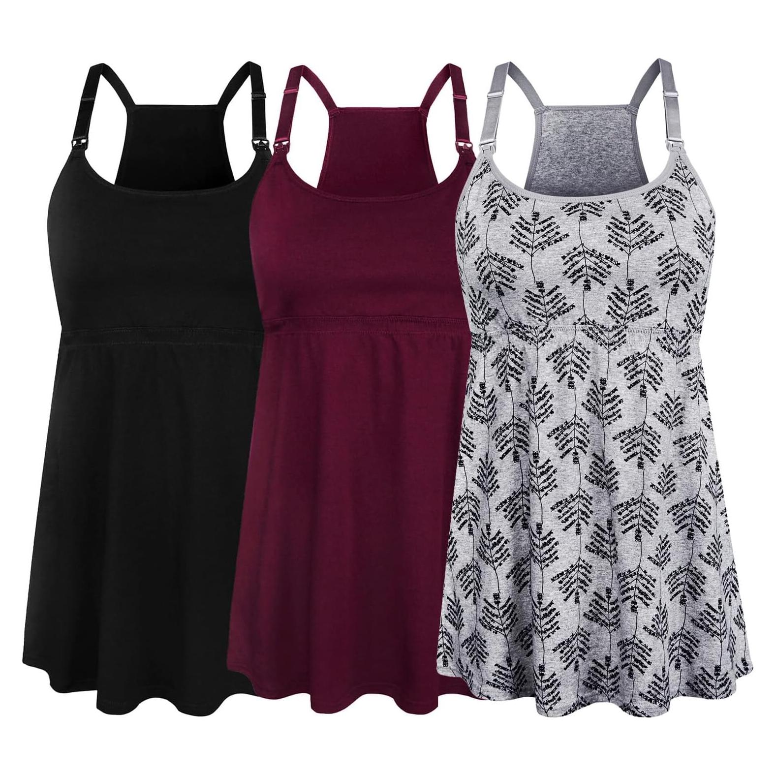 Camisetas de Lactancia SUIEK 3 Pack Algodón Bralette Ajustable