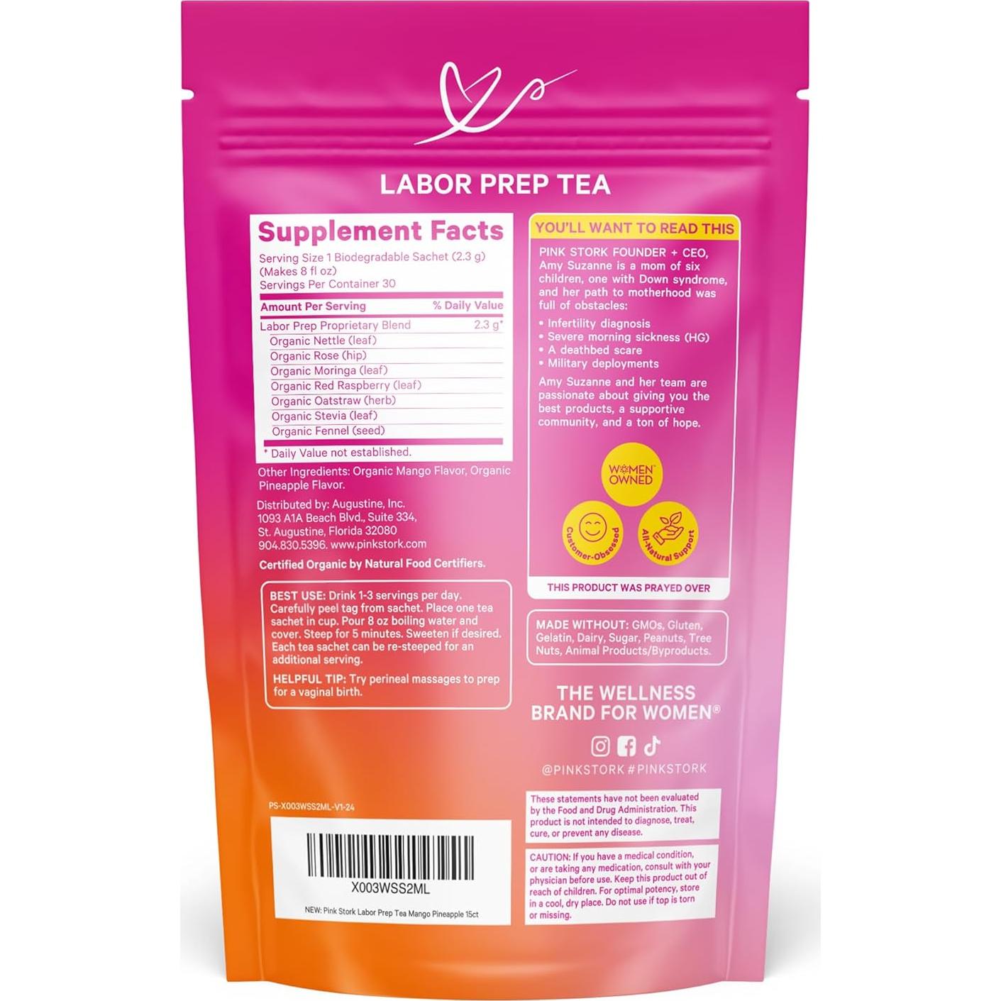 Té Orgánico de Preparación para el Trabajo Pink Stork - Mango Piña - 30 Tazas