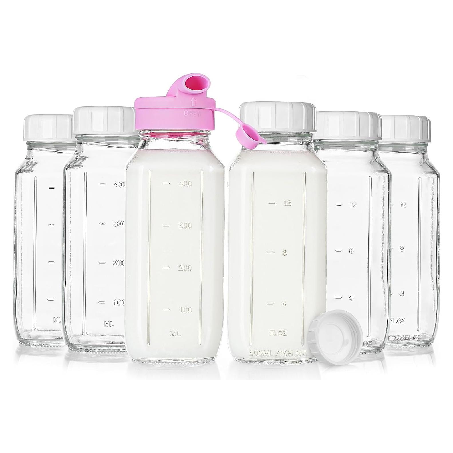 Botellas de Leche de Vidrio Cuadradas 473 ml - Paquete de 6