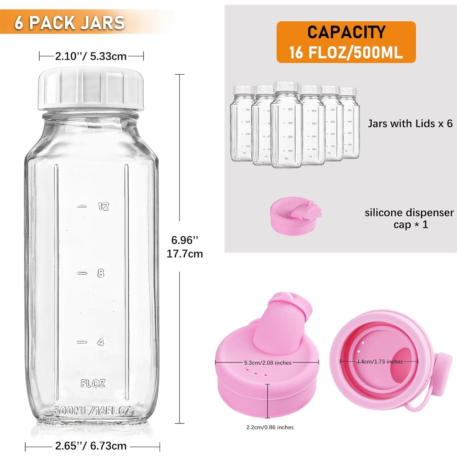 Botellas de Leche de Vidrio Cuadradas 473 ml - Paquete de 6