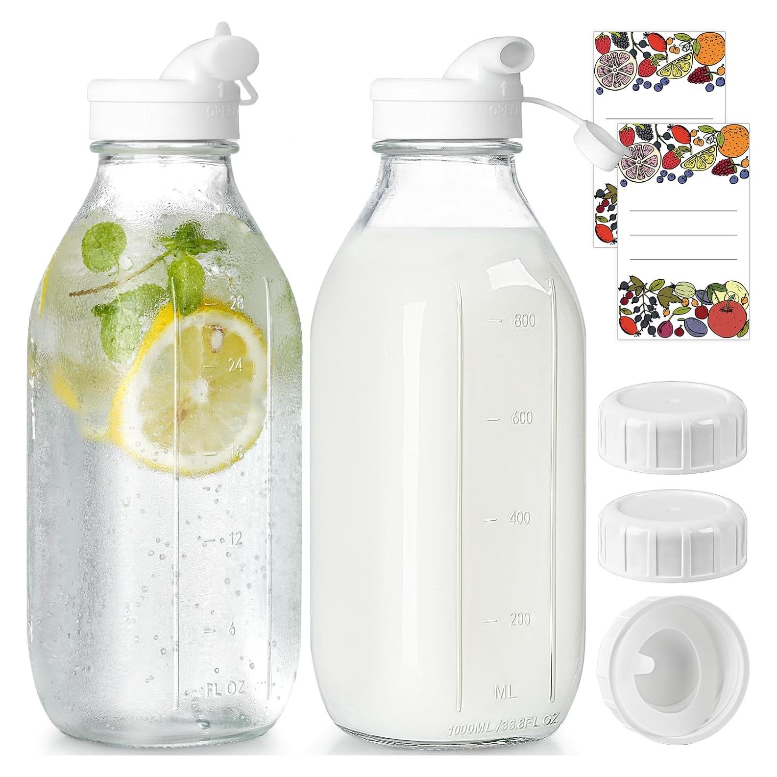 Paquete de 2 Botellas de Vidrio Syntic 0.95L con 3 Tapas