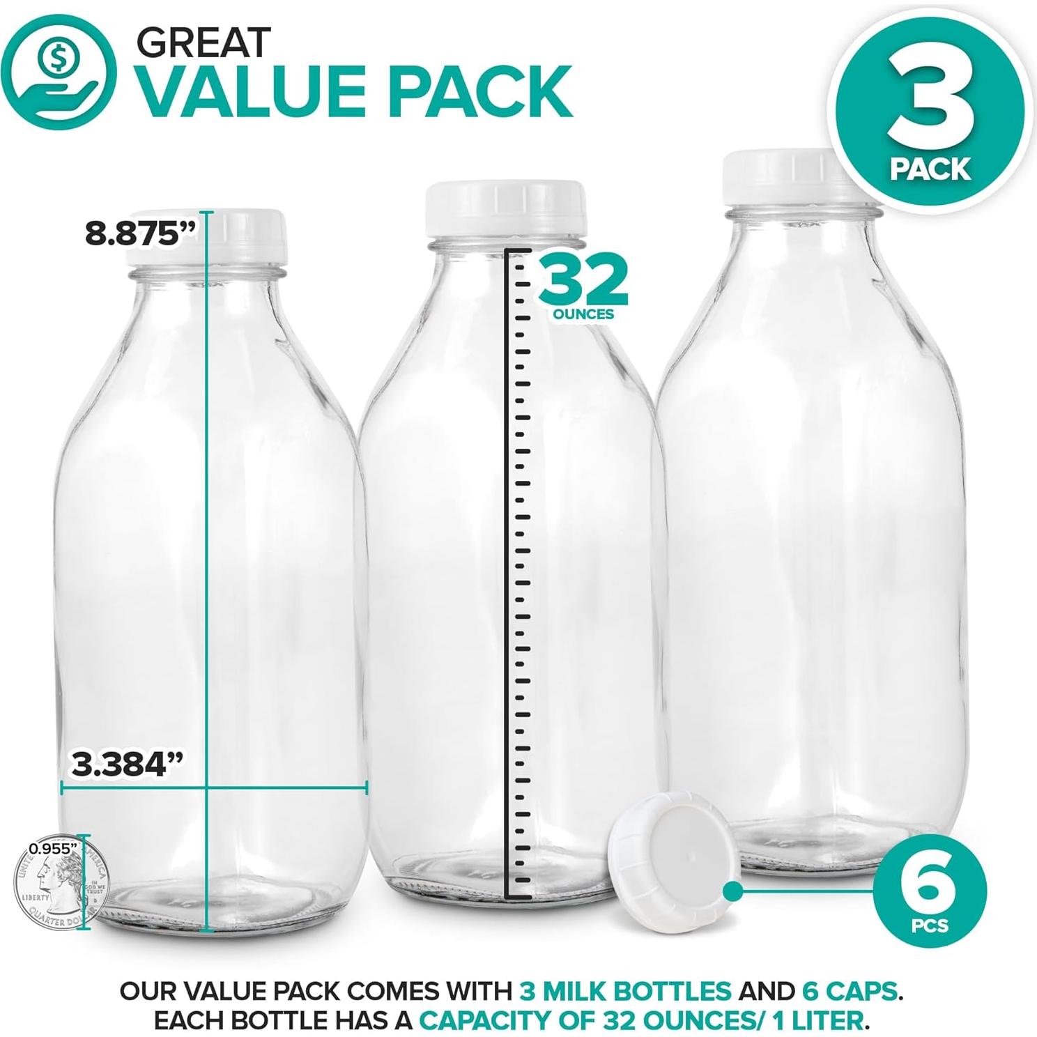 Botellas de Leche de Vidrio Almacena Tu Hogar 1L - Paquete de 3