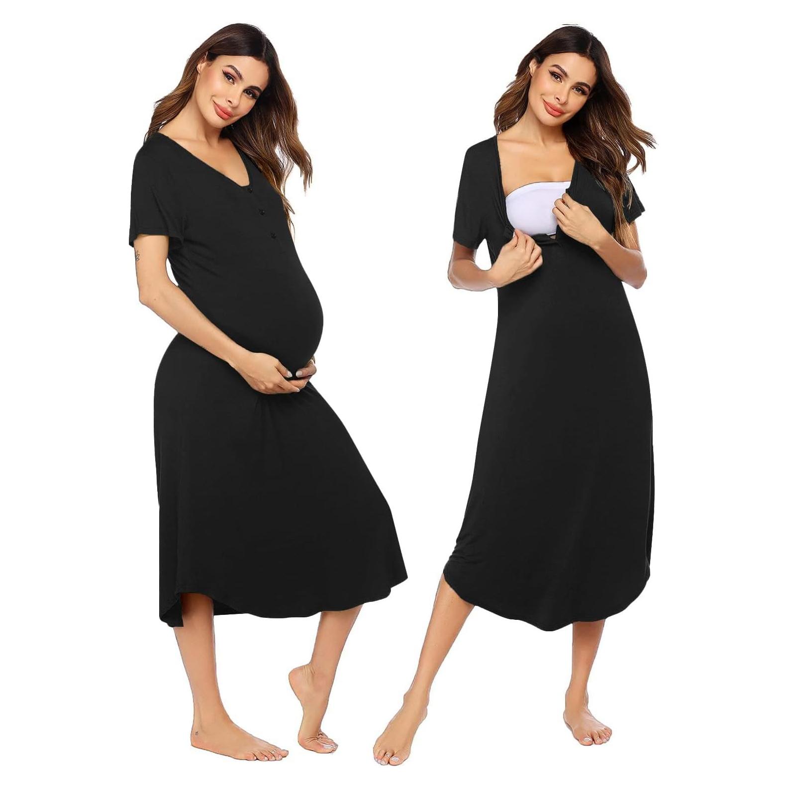 Camisón de Maternidad Ekouaer Negro Mediano para Lactancia