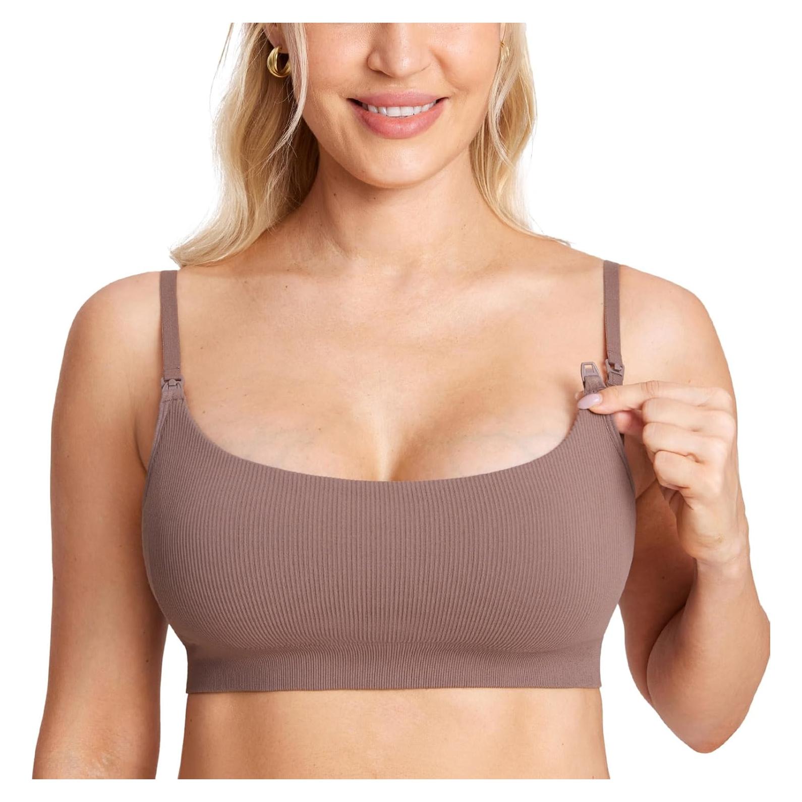 Sujetador de Lactancia MOMANDA Acanalado Mediano Marrón Púrpura