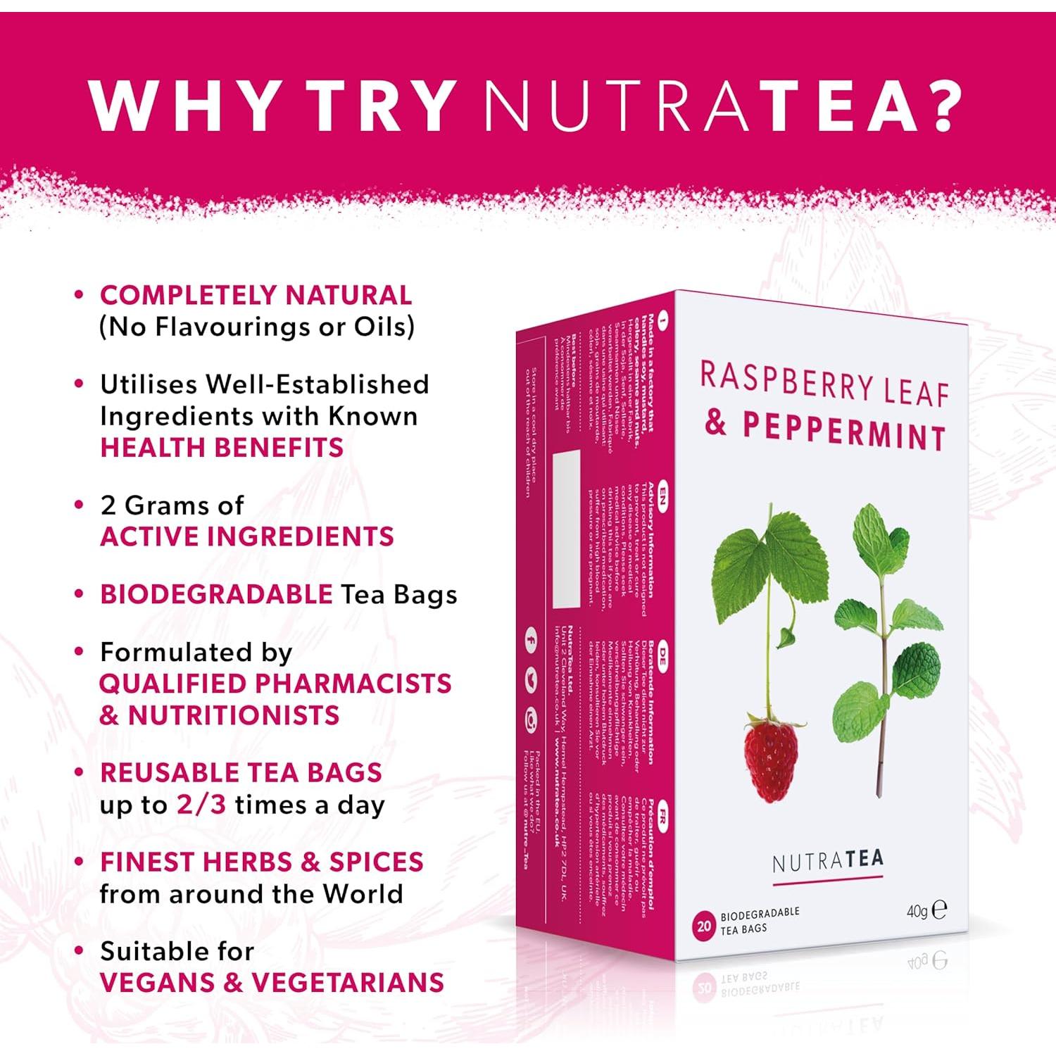 Té Herbal Nutra Tea Hoja de Frambuesa y Menta - 20 Bolsitas