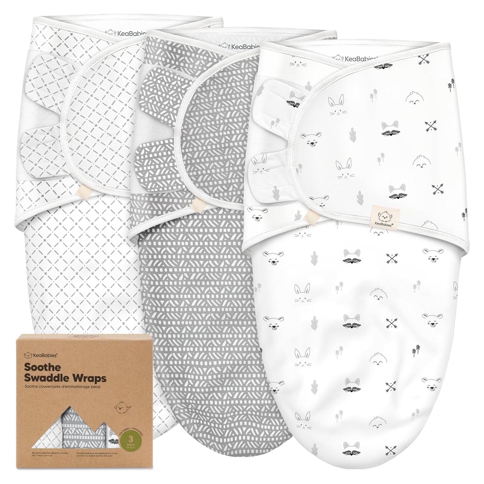 KeaBabies Saco de Sueño Orgánico 3-Pack para Bebés 0-3 Meses