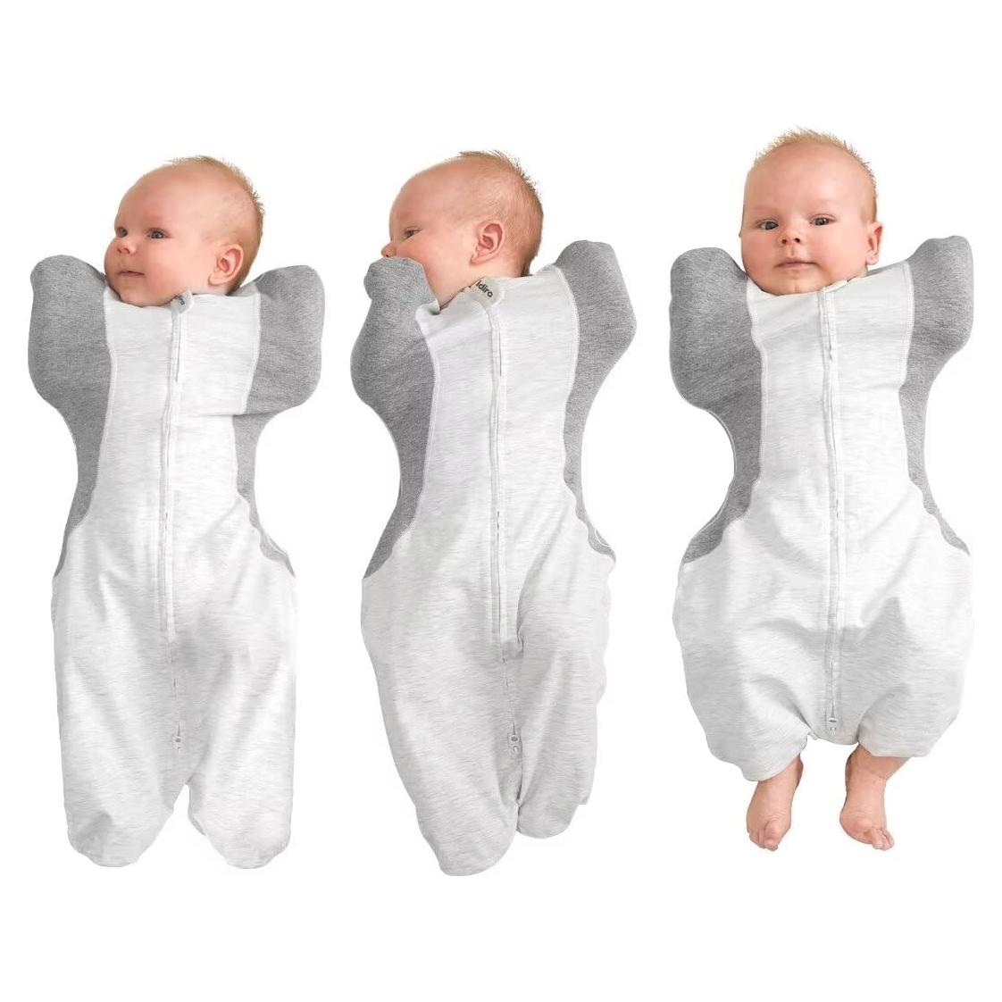 Manta para Bebé KIDIRA 0-3 Meses Algodón Gris con Brazos Arriba