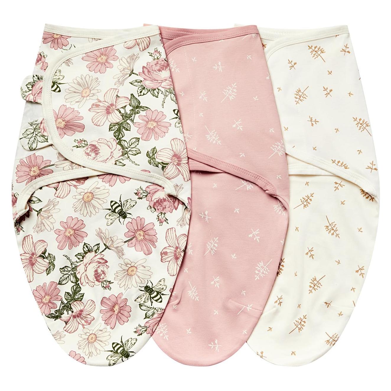 Manta de Swaddle Insular 100% Algodón Floral 3 Piezas 0-3M