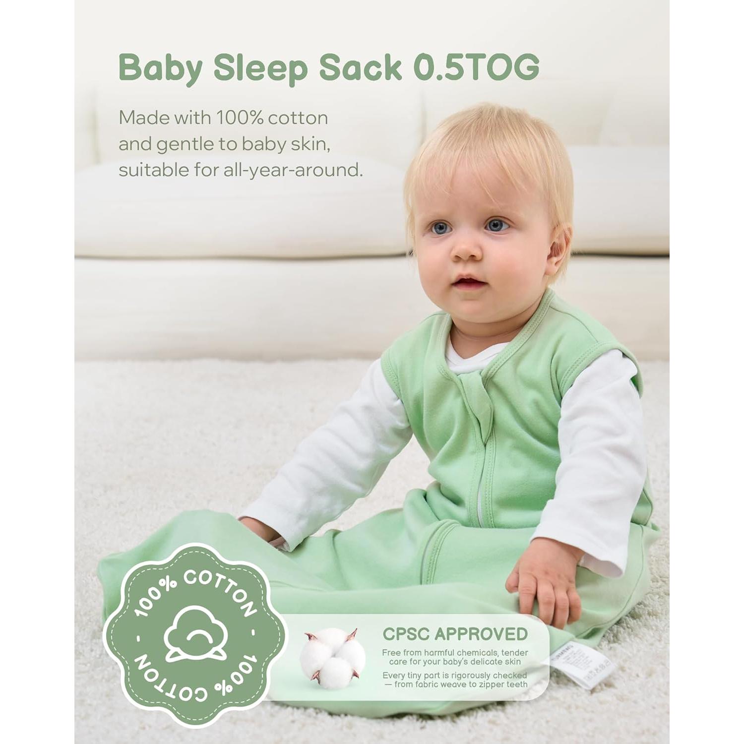 Saco de Sueño para Bebés 6-12 Meses Algodón Orgánico Verde