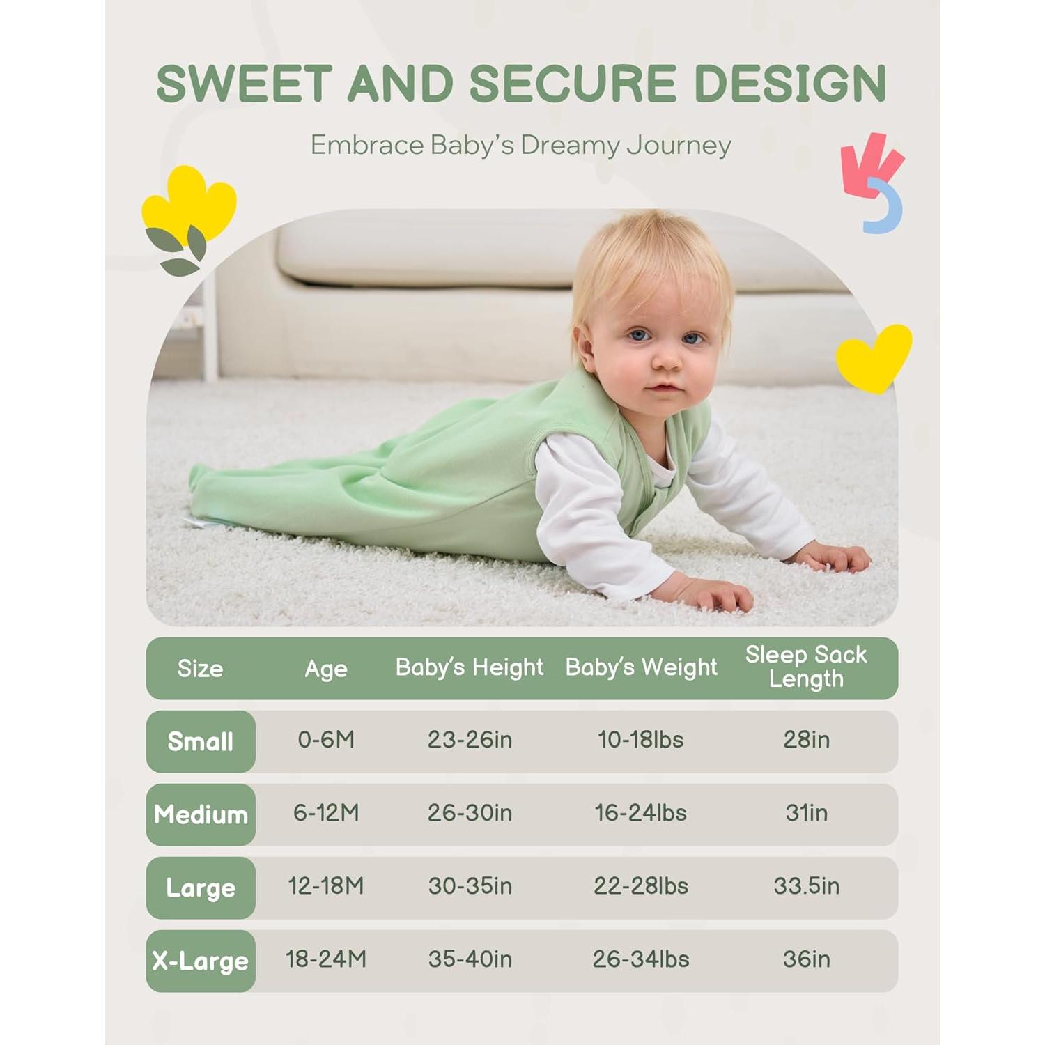 Saco de Sueño para Bebés 6-12 Meses Algodón Orgánico Verde