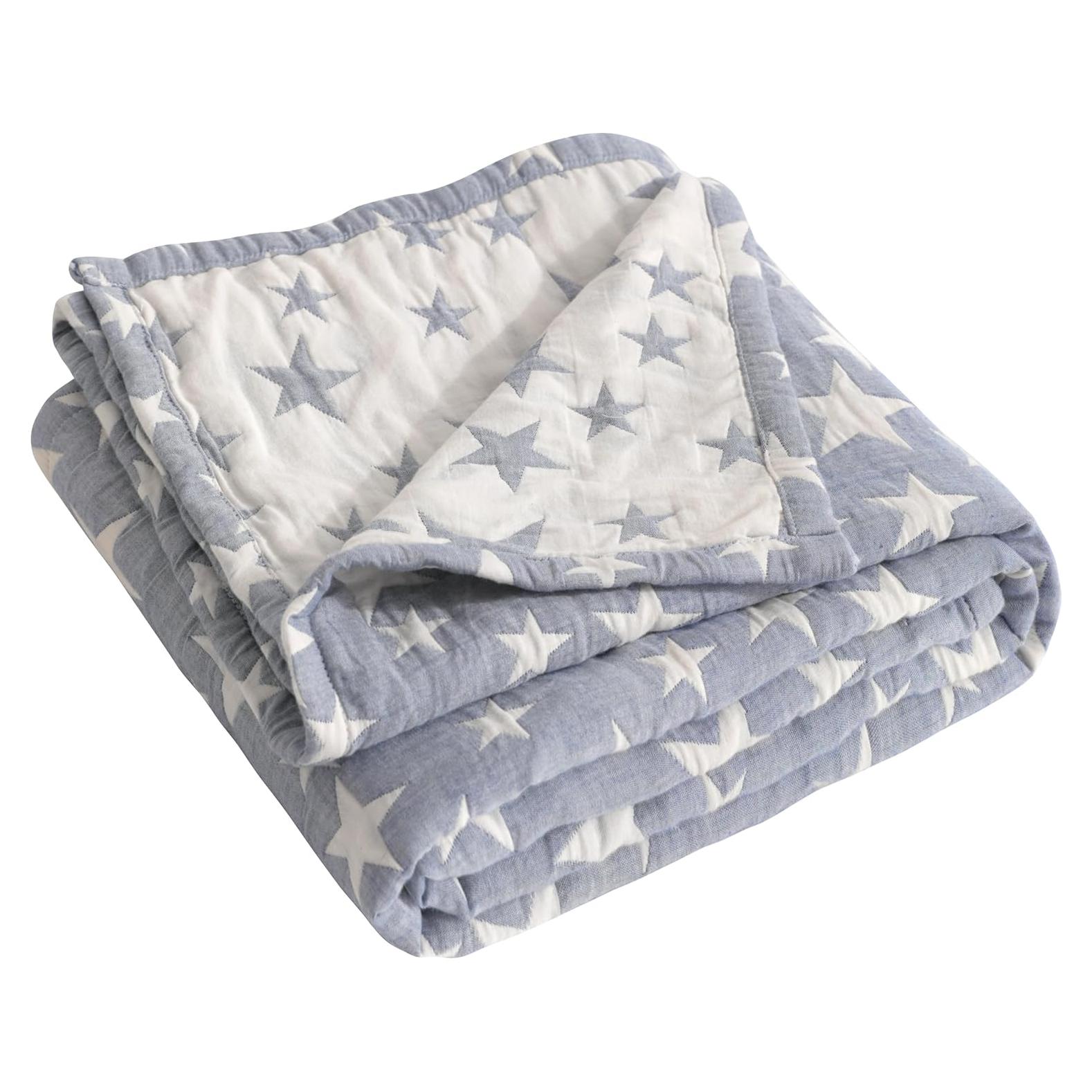 Manta de Algodón Muselina NTBAY 76x102 cm Azul Estrellas